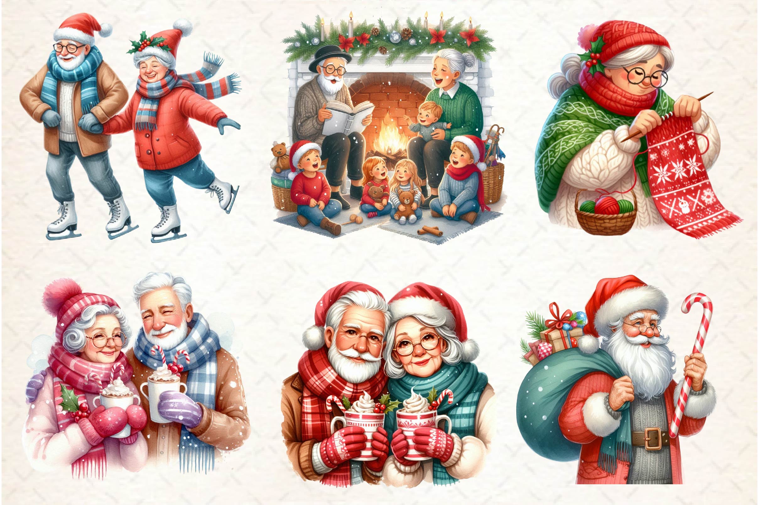 Christmas Elderly Set Clipart Bundle