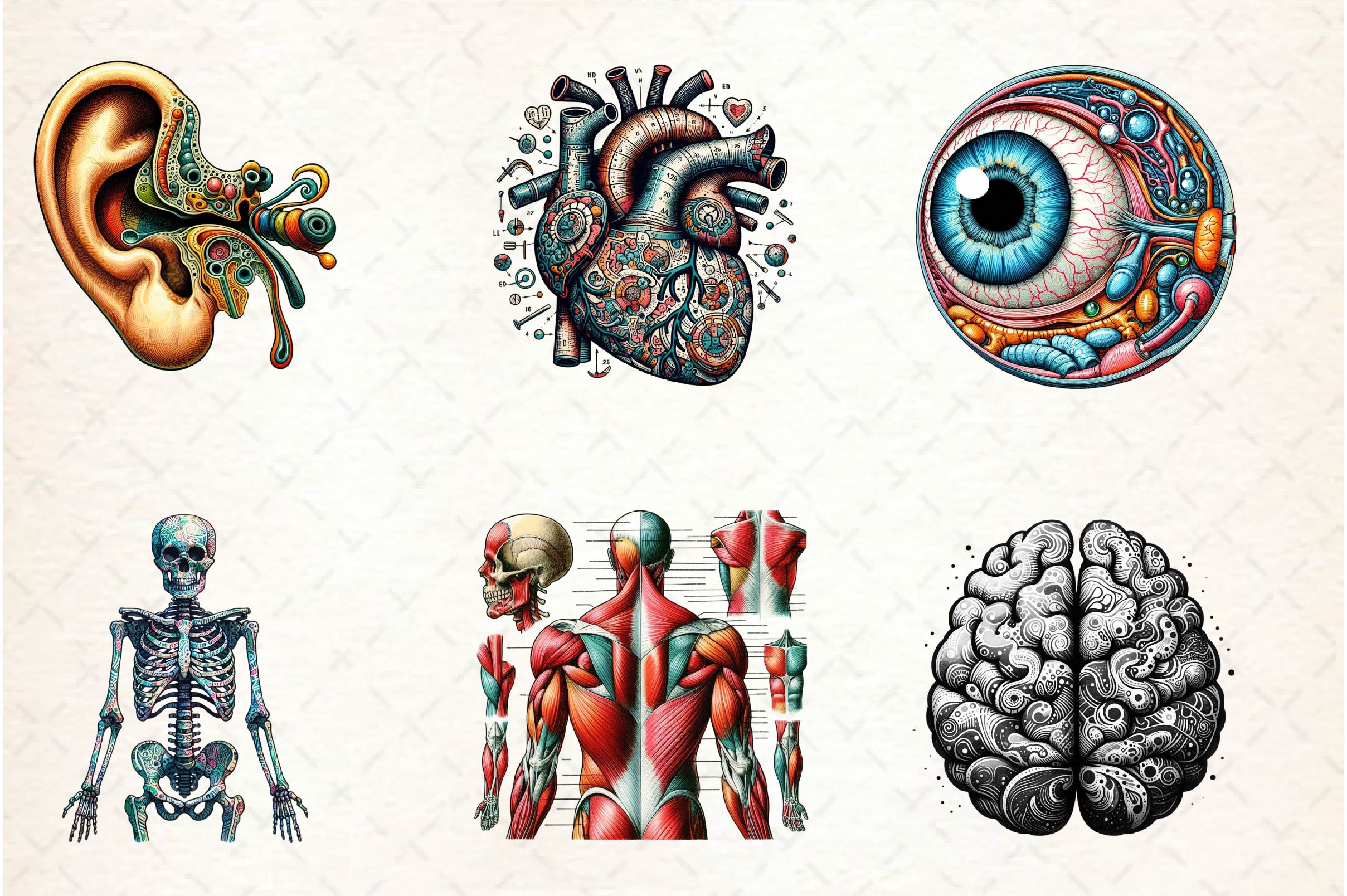 Antique Anatomy Overlays Clipart Bundle