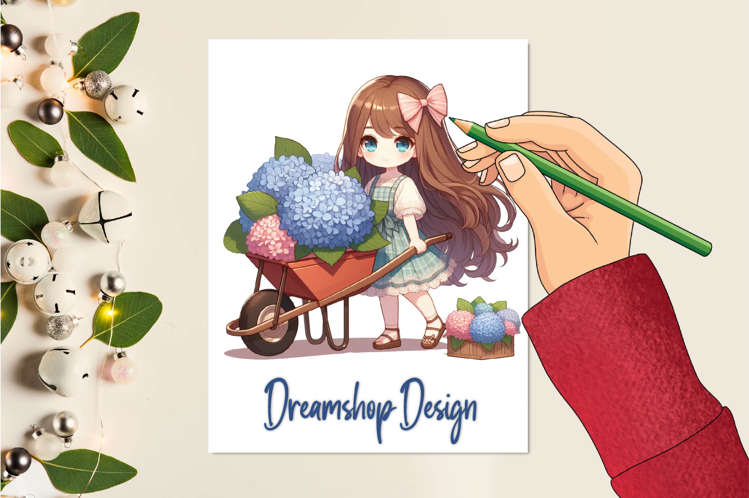 Little Cute Girl And Flowers Clipart Bundle