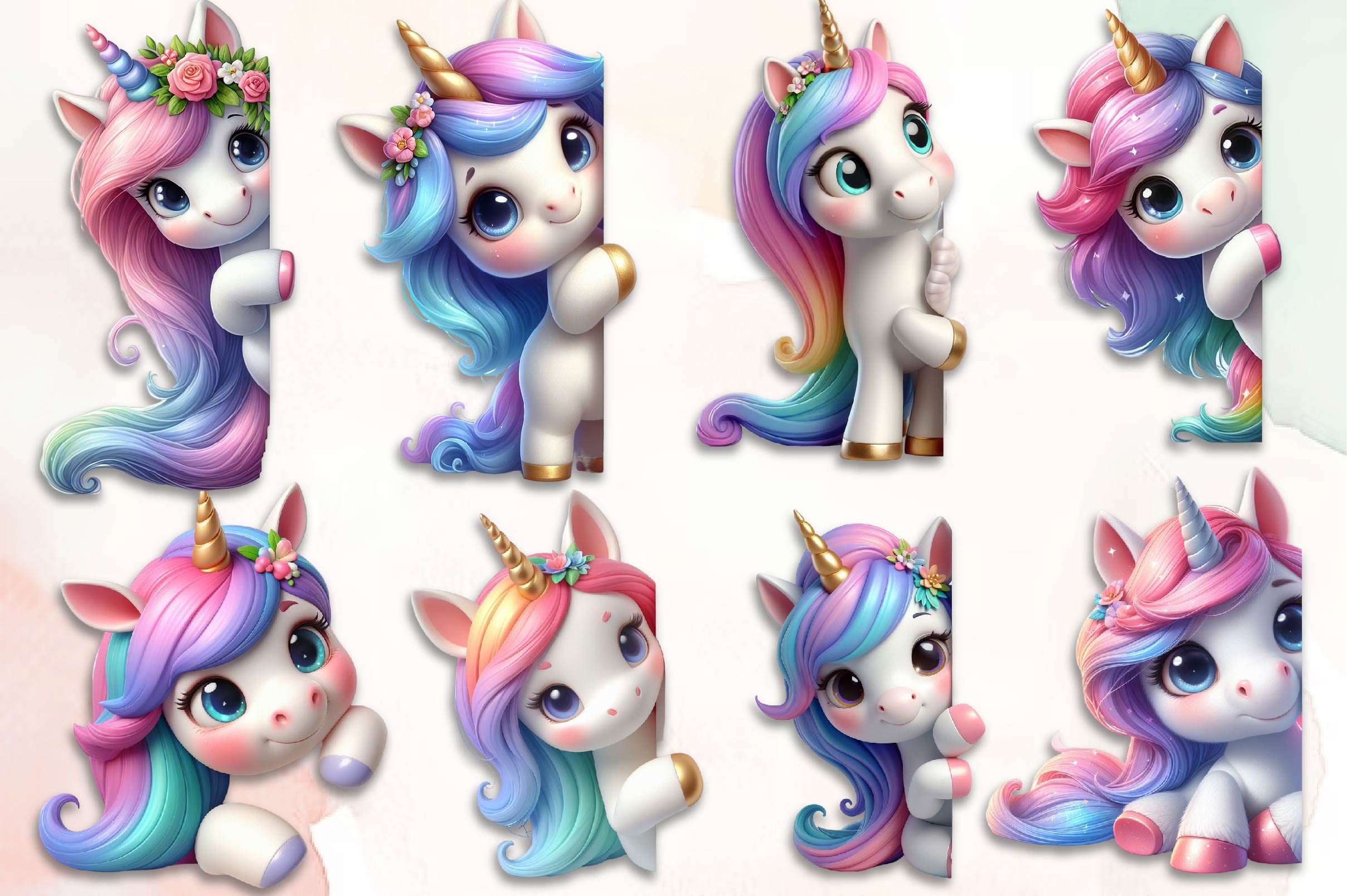 Unicorn Peeking Around Corner Clipart Bundle