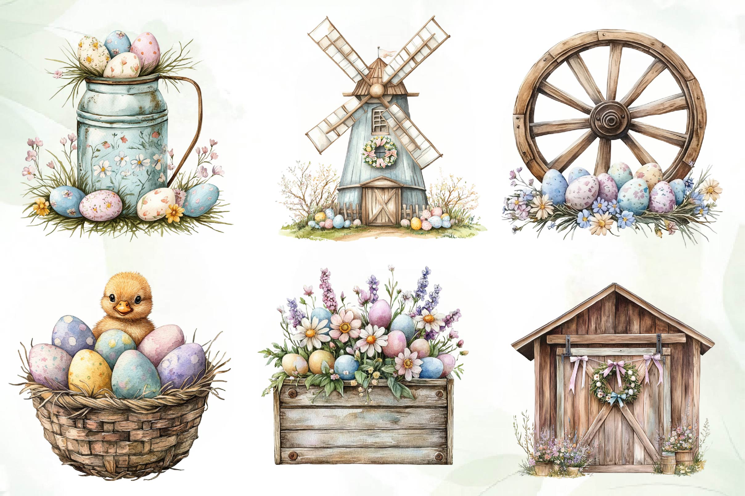 Cute Farm Easter Clipart Bundle