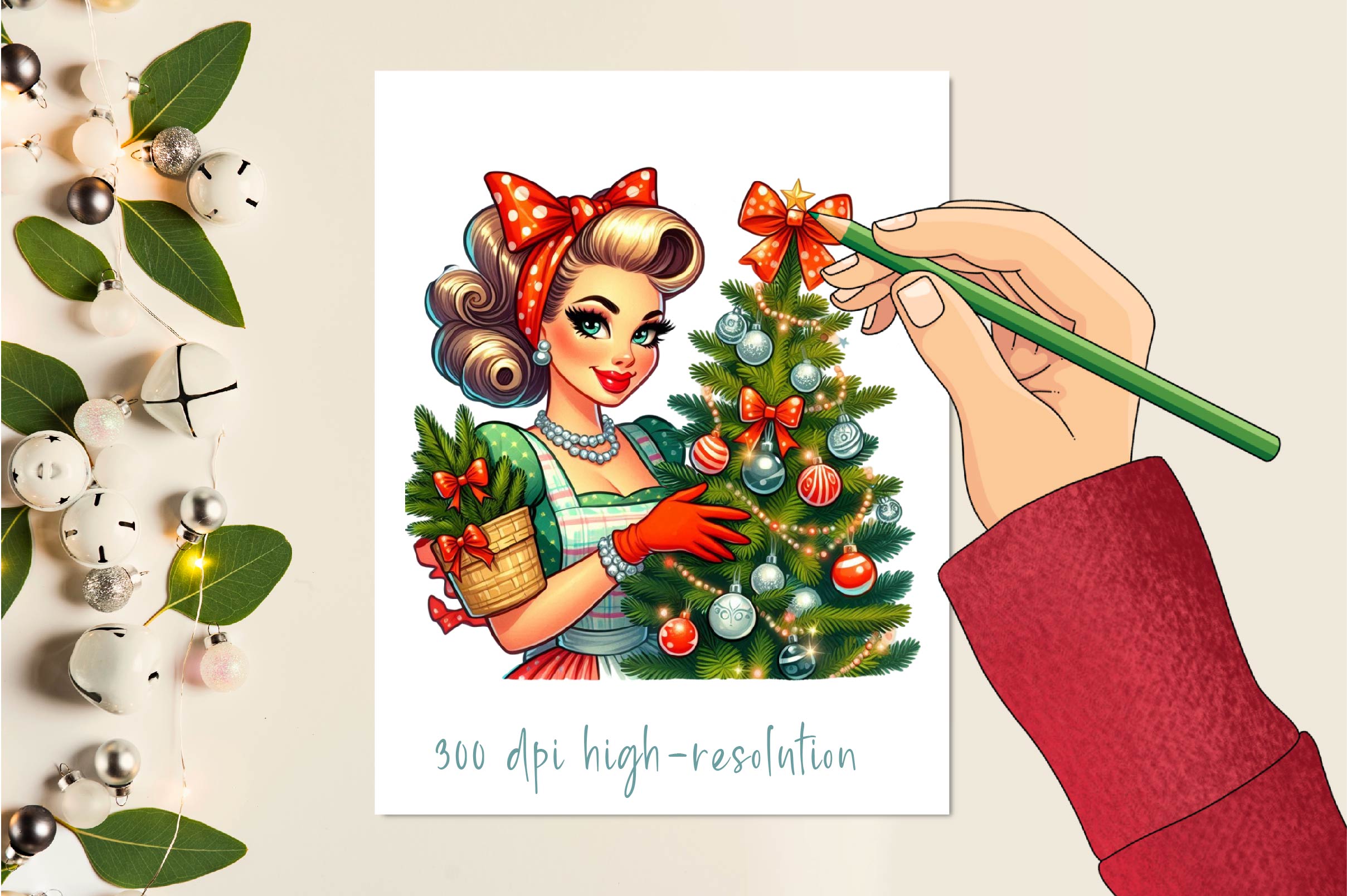 Funny Christmas Pin Up Girl Clipart Bundle