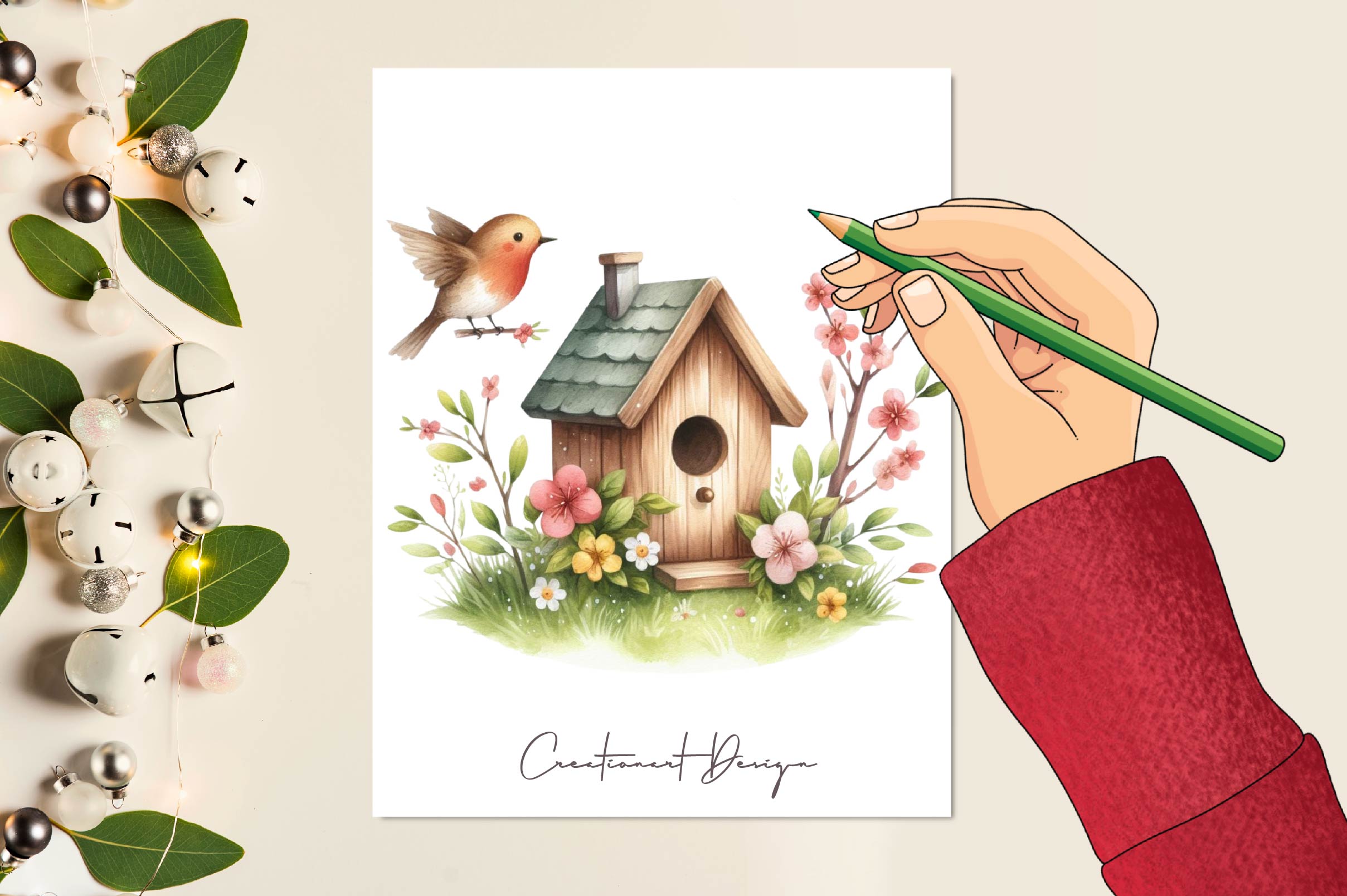 Spring Bird Houses Clipart Bundle