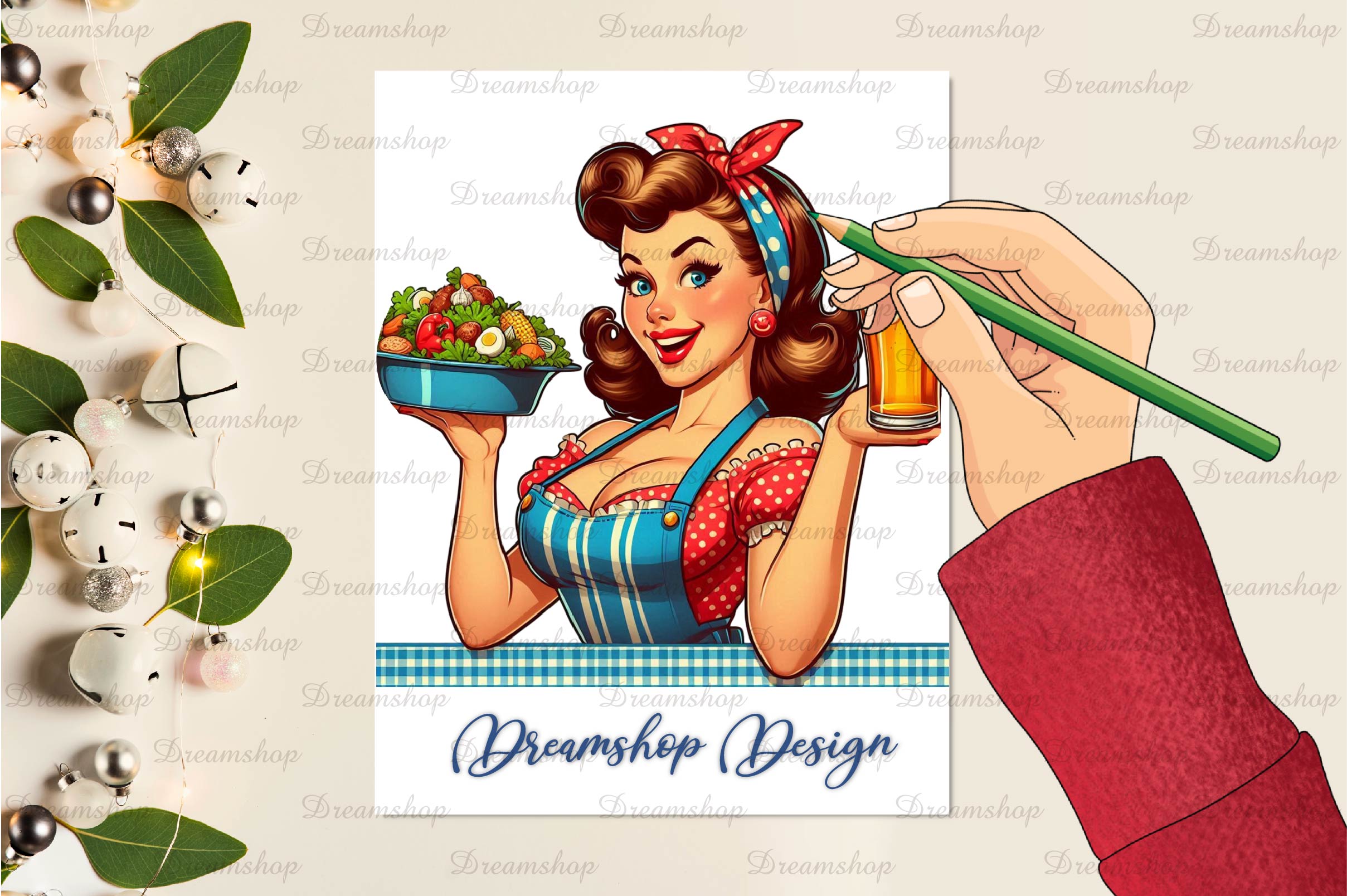 Gorgeous Pin Up Girl In Kitchen Clipart Bundle