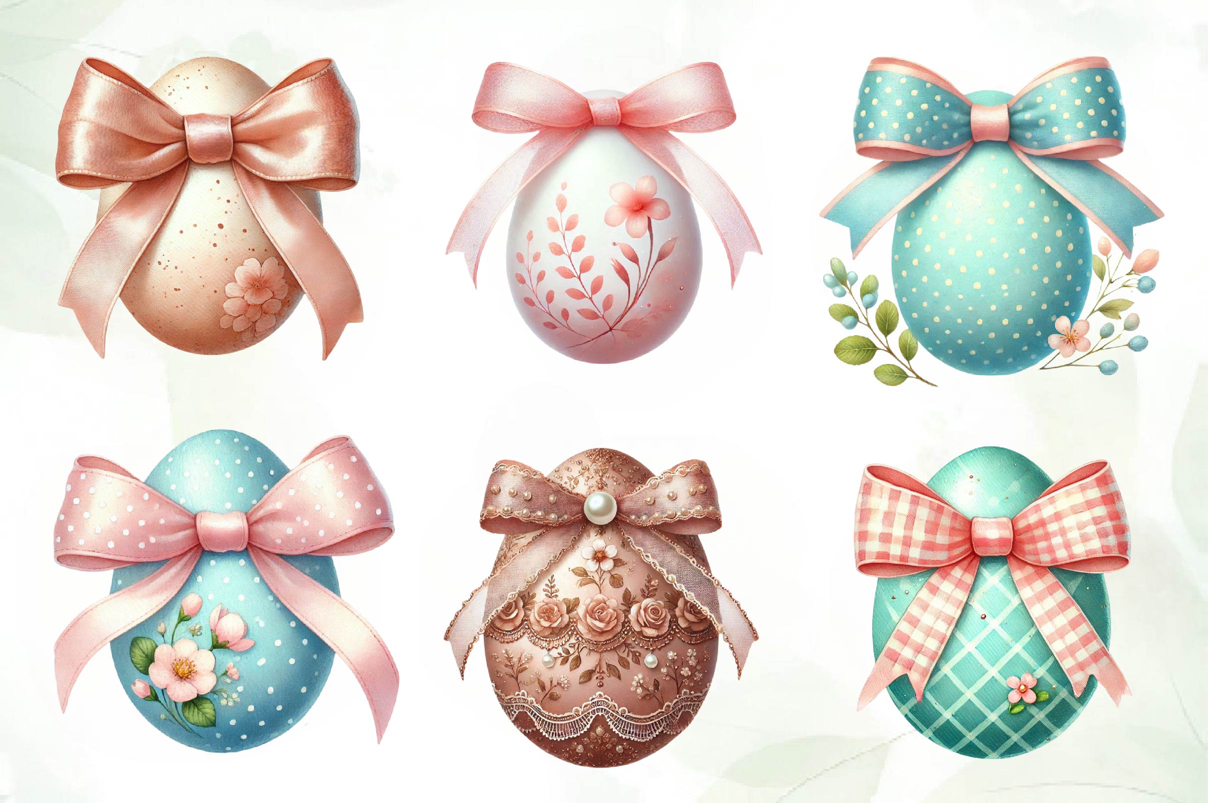 Easter Eggs Coquette Bow Clipart Bundle