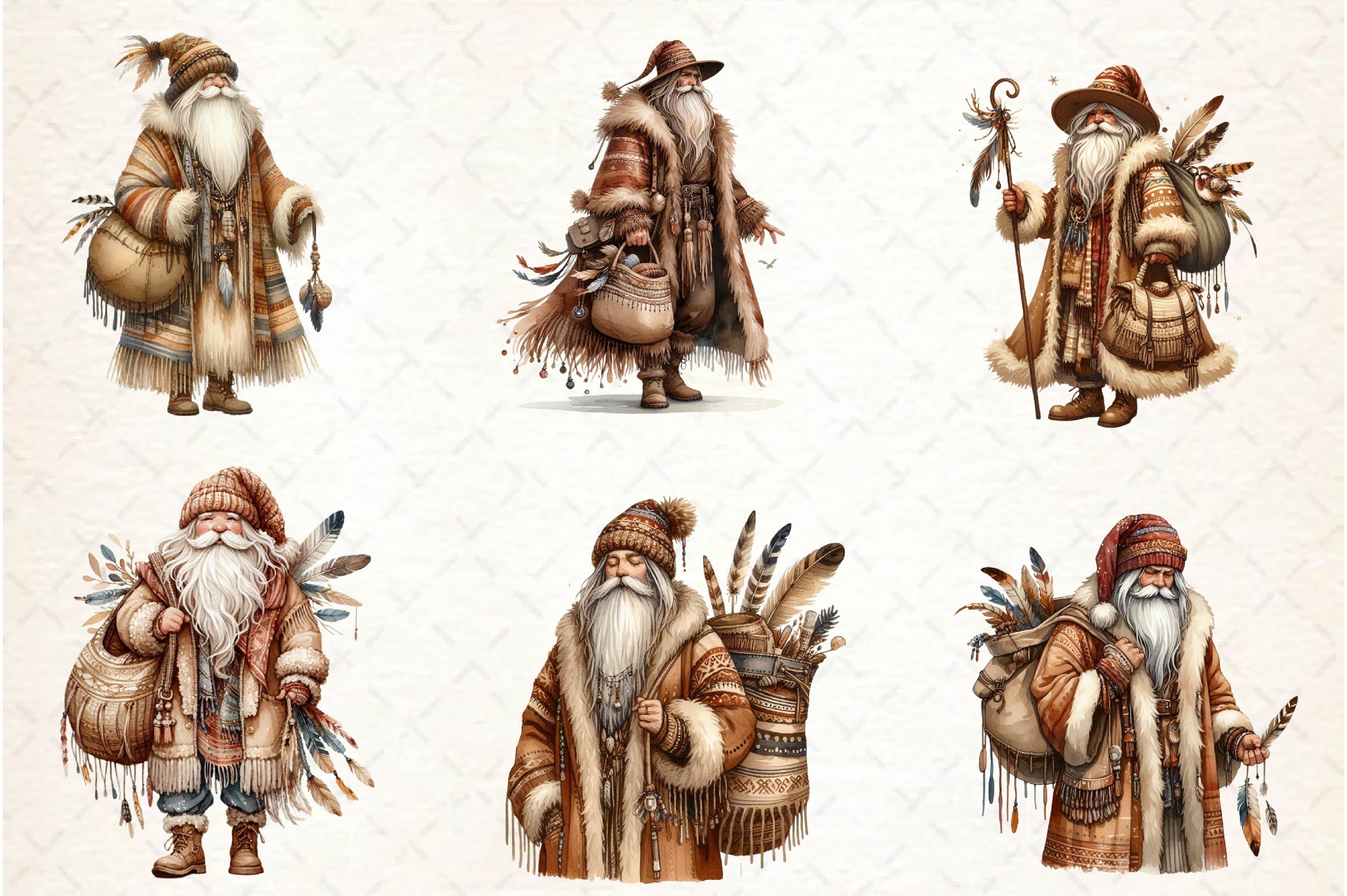Boho Santa Claus Clipart Bundle