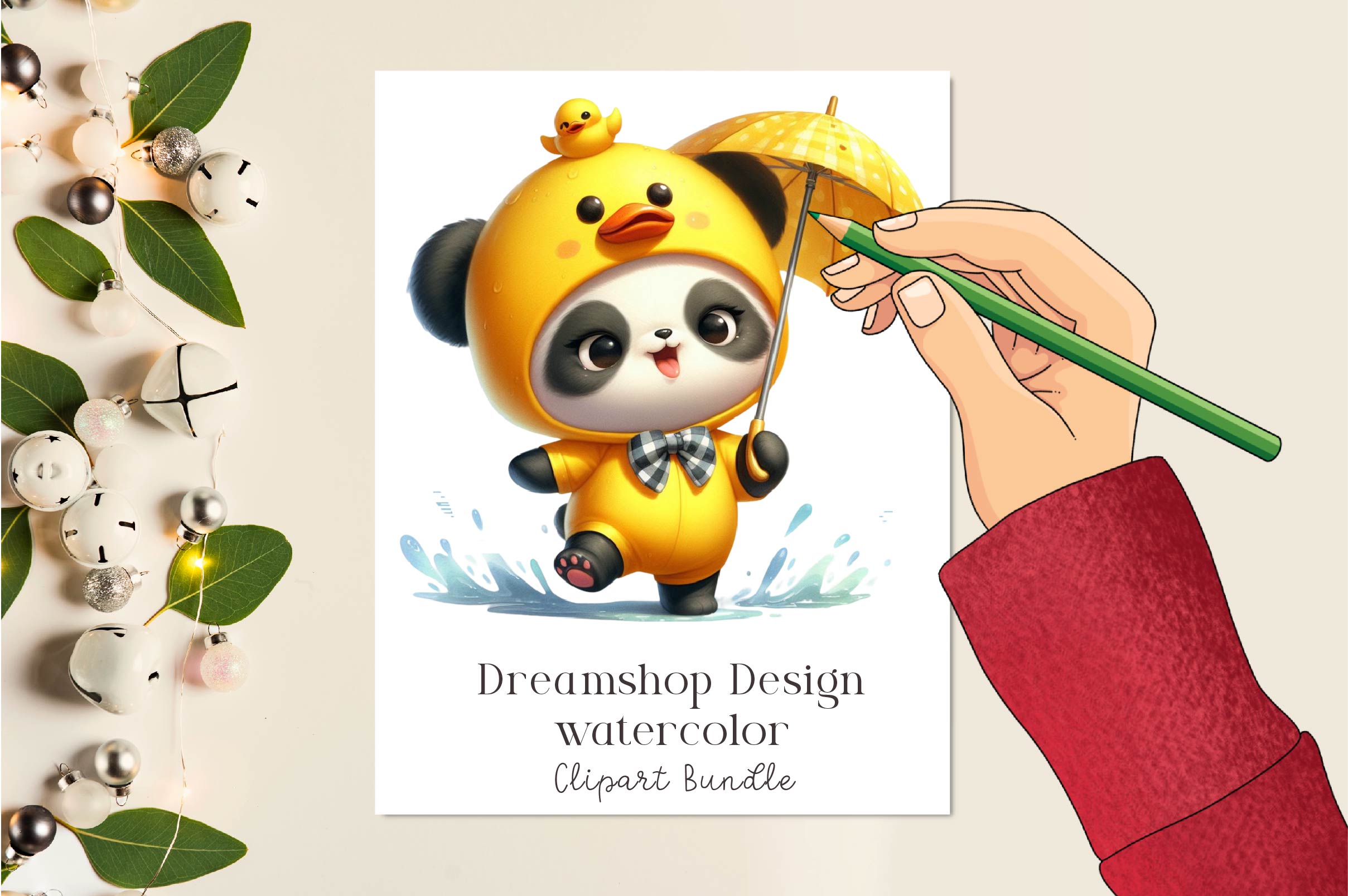 Funny Little Pandas Umbrella Clipart Bundle