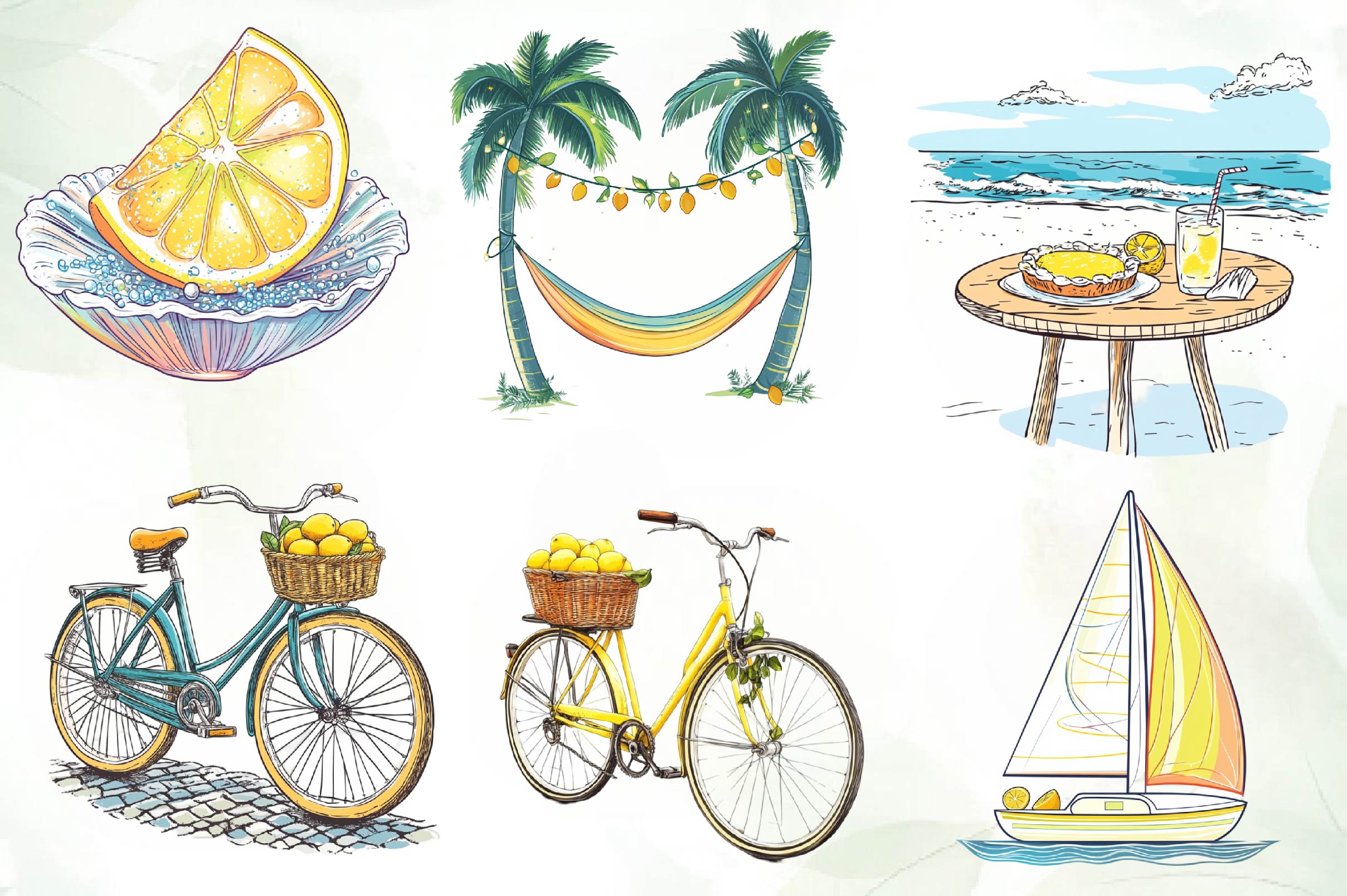 Cute Mediterranean Lemon Beach Clipart Bundle