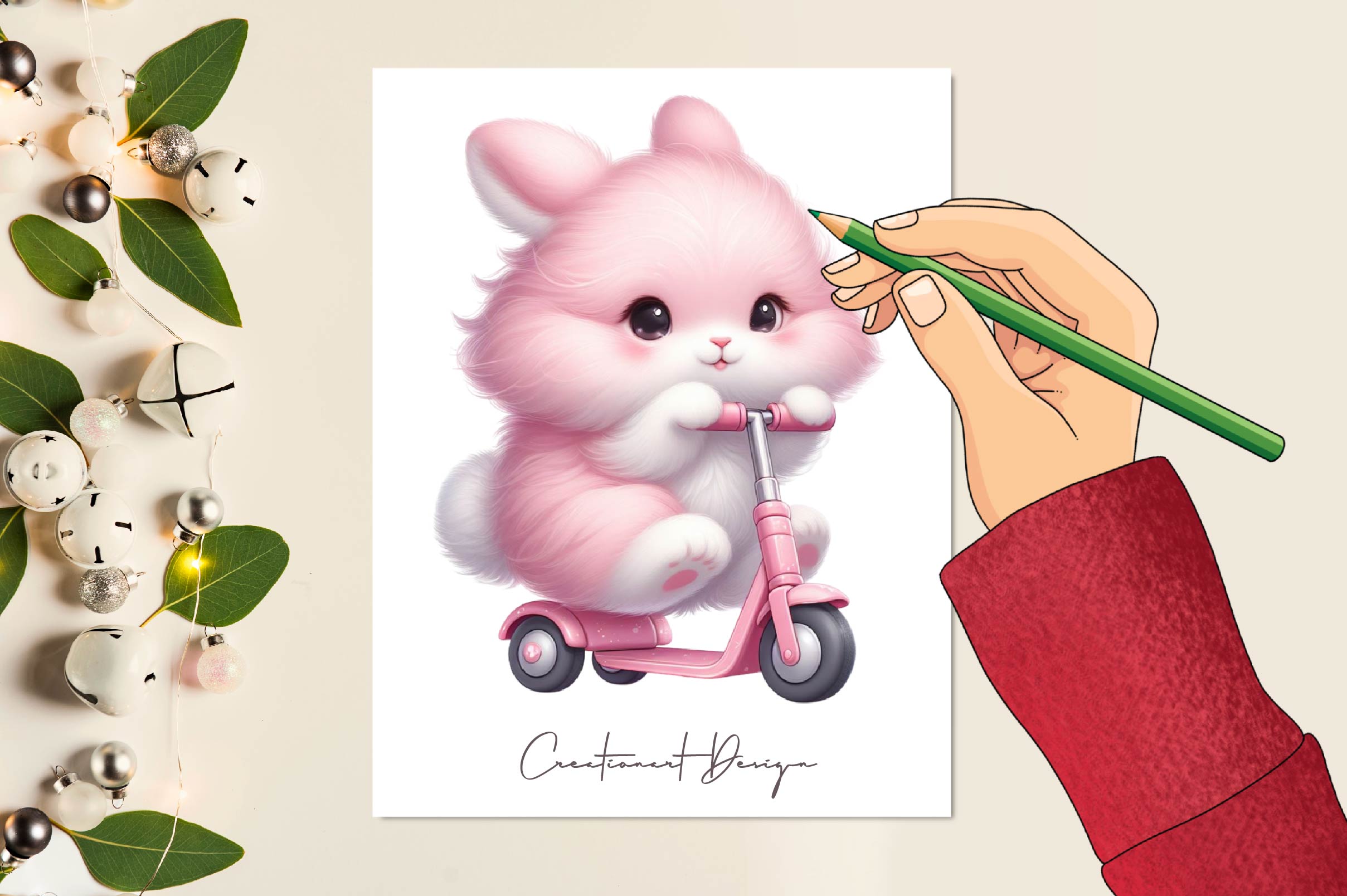 Cute Animals In Pink Scooter Clipart Bundle
