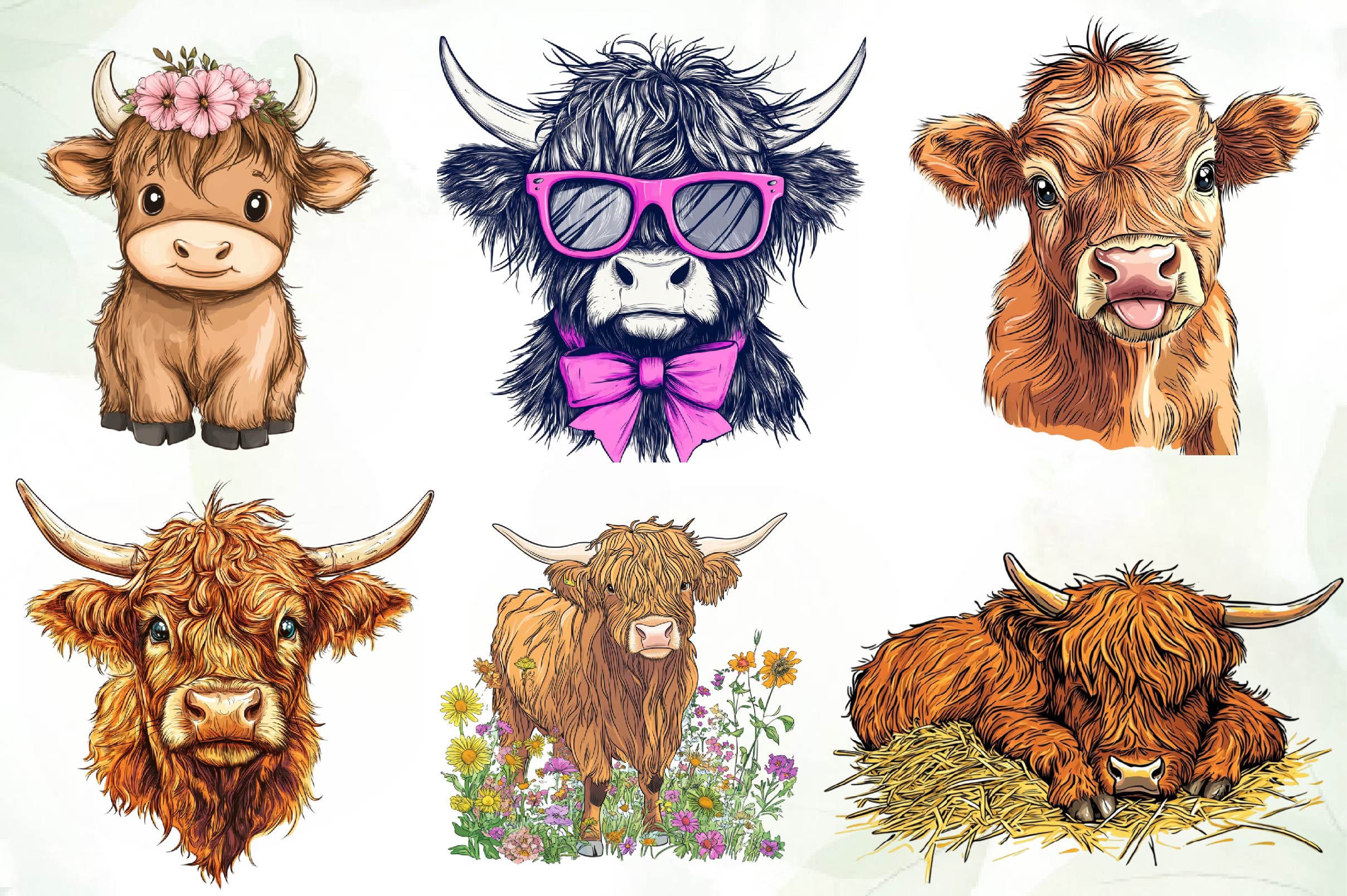 Cute Highland Cow Clipart Bundle