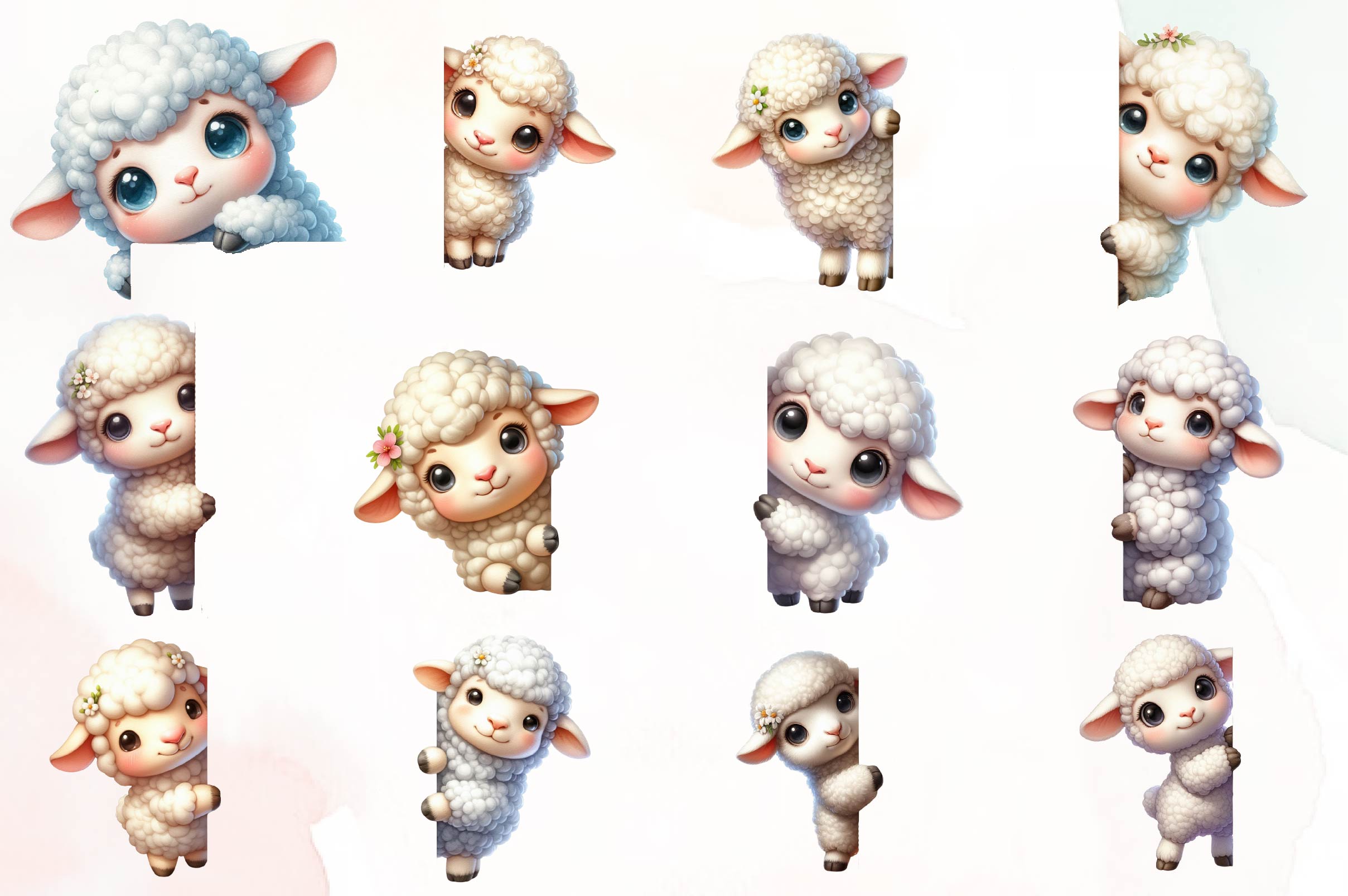 Sheep Peeking Around Corner Clipart Bundle