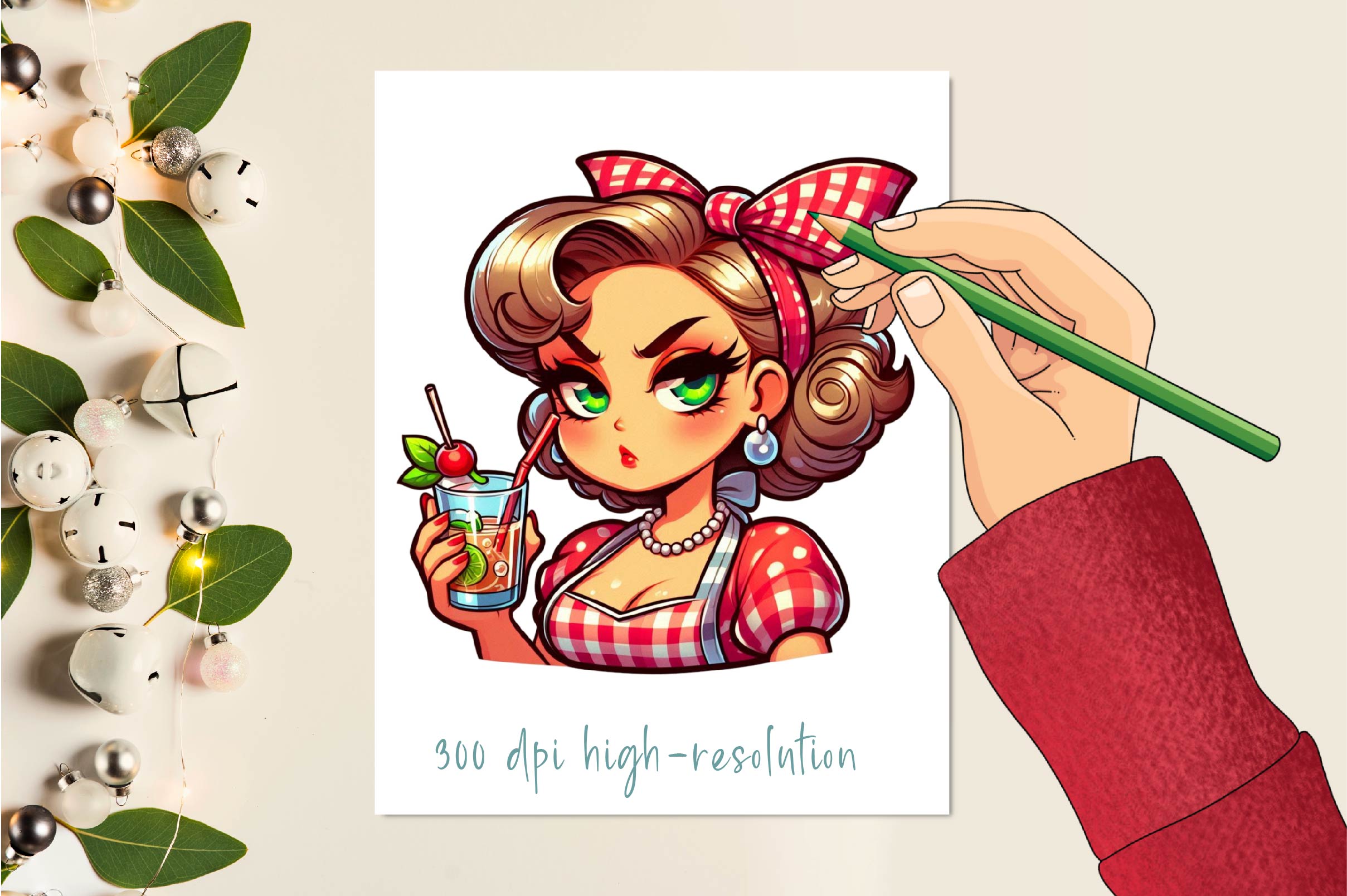 Retro Pin Up Housewife Coffee Clipart Bundle