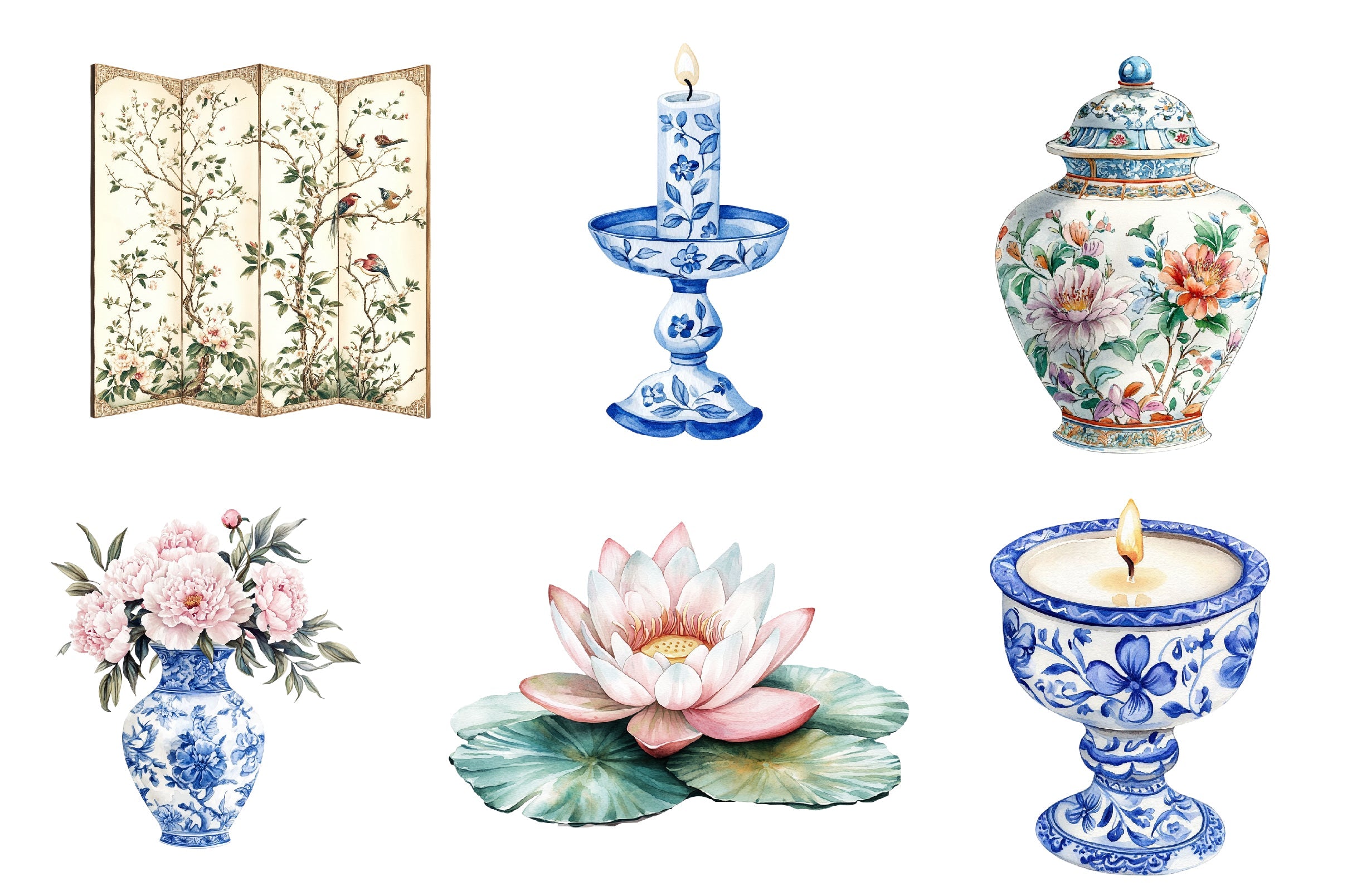 Chinoiserie Summer Clipart Bundle