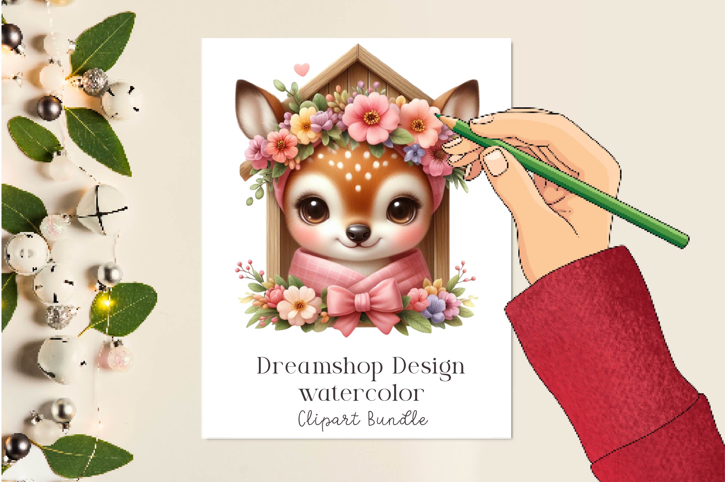 Cute Spring Deer Clipart Bundle 1