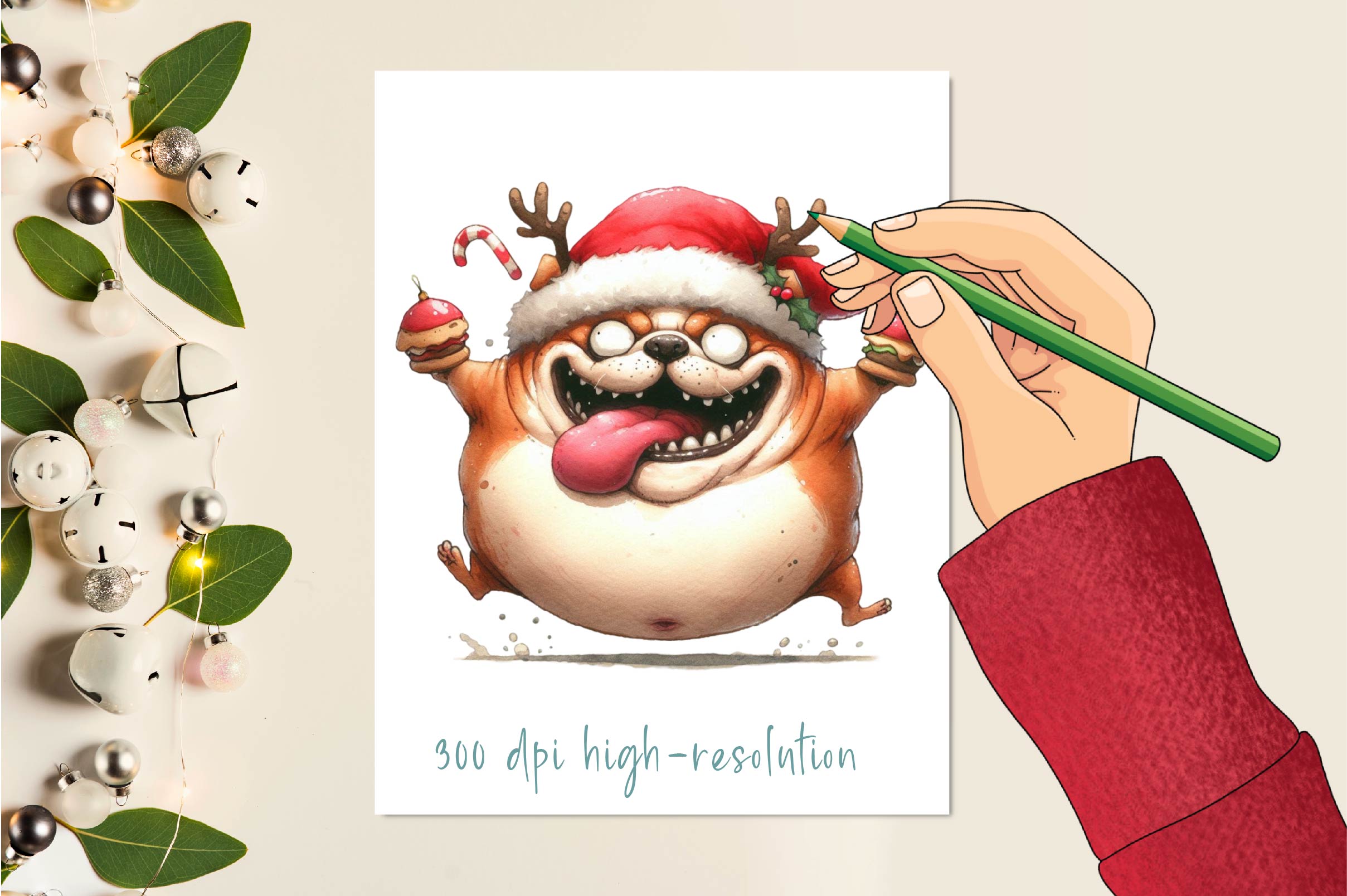 Christmas Funny Fat Dog Clipart Bundle