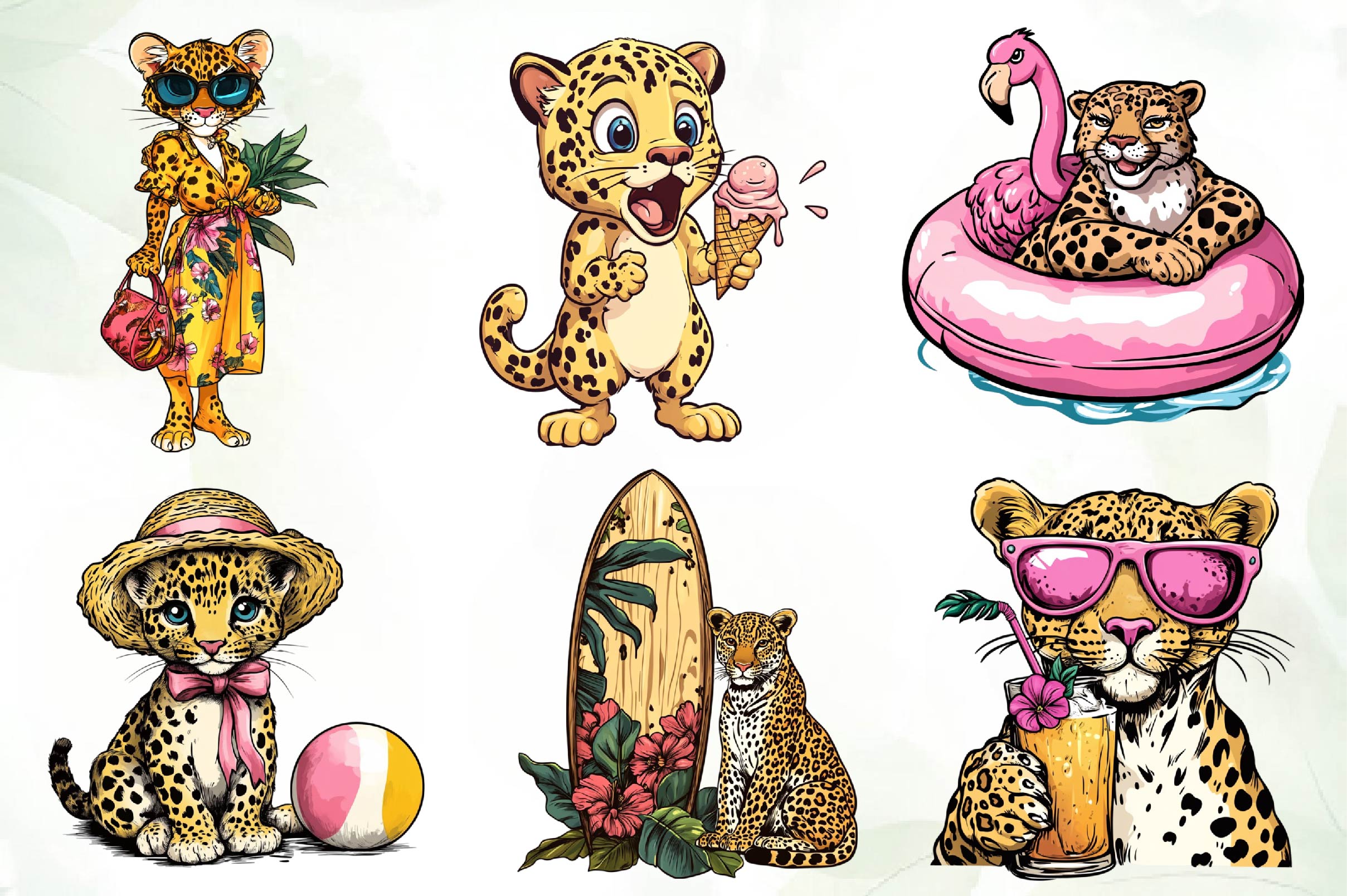 Summer Cute Leopard Clipart Bundle