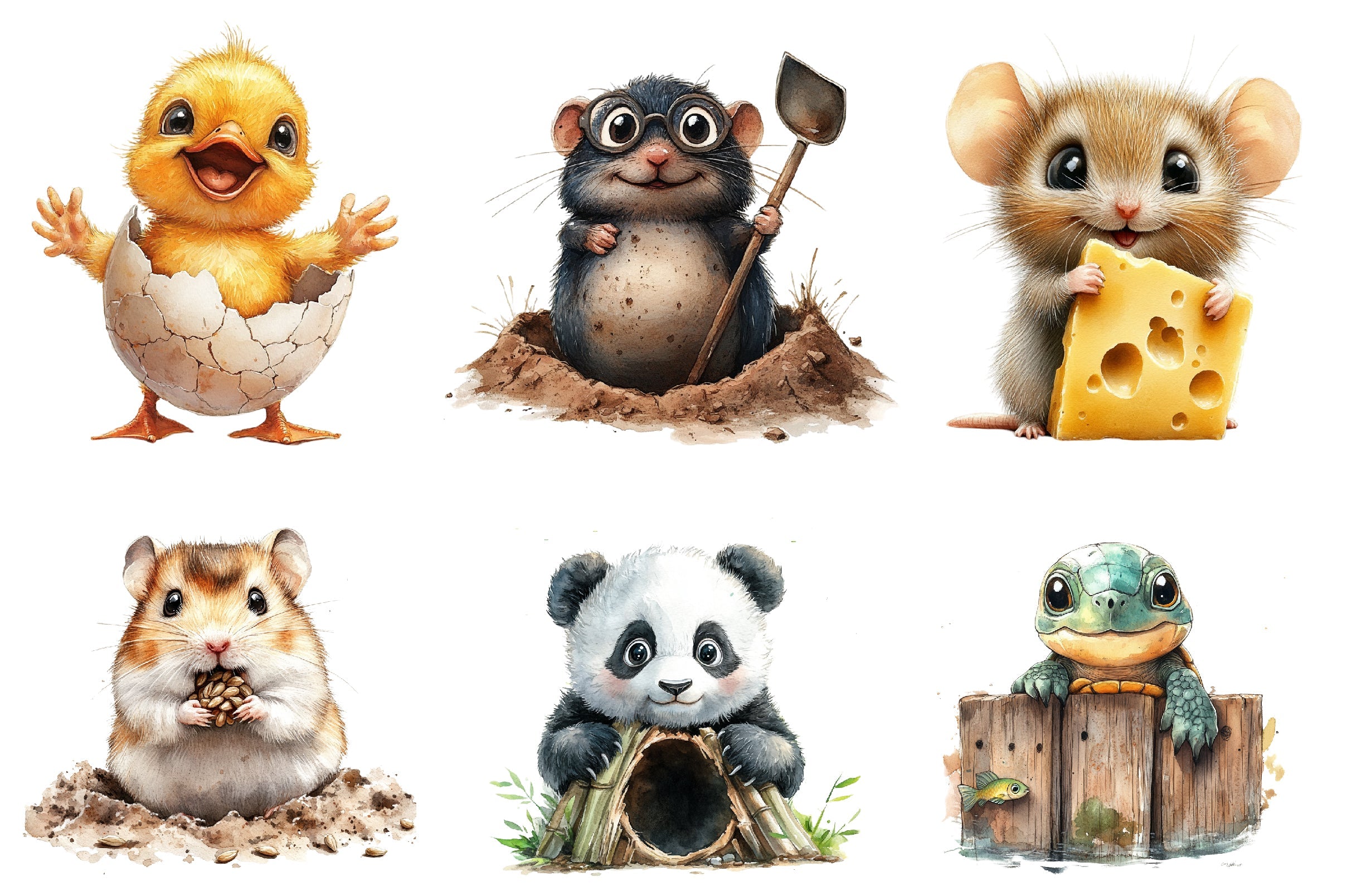 Funny Animals In Hole Clipart Bundle