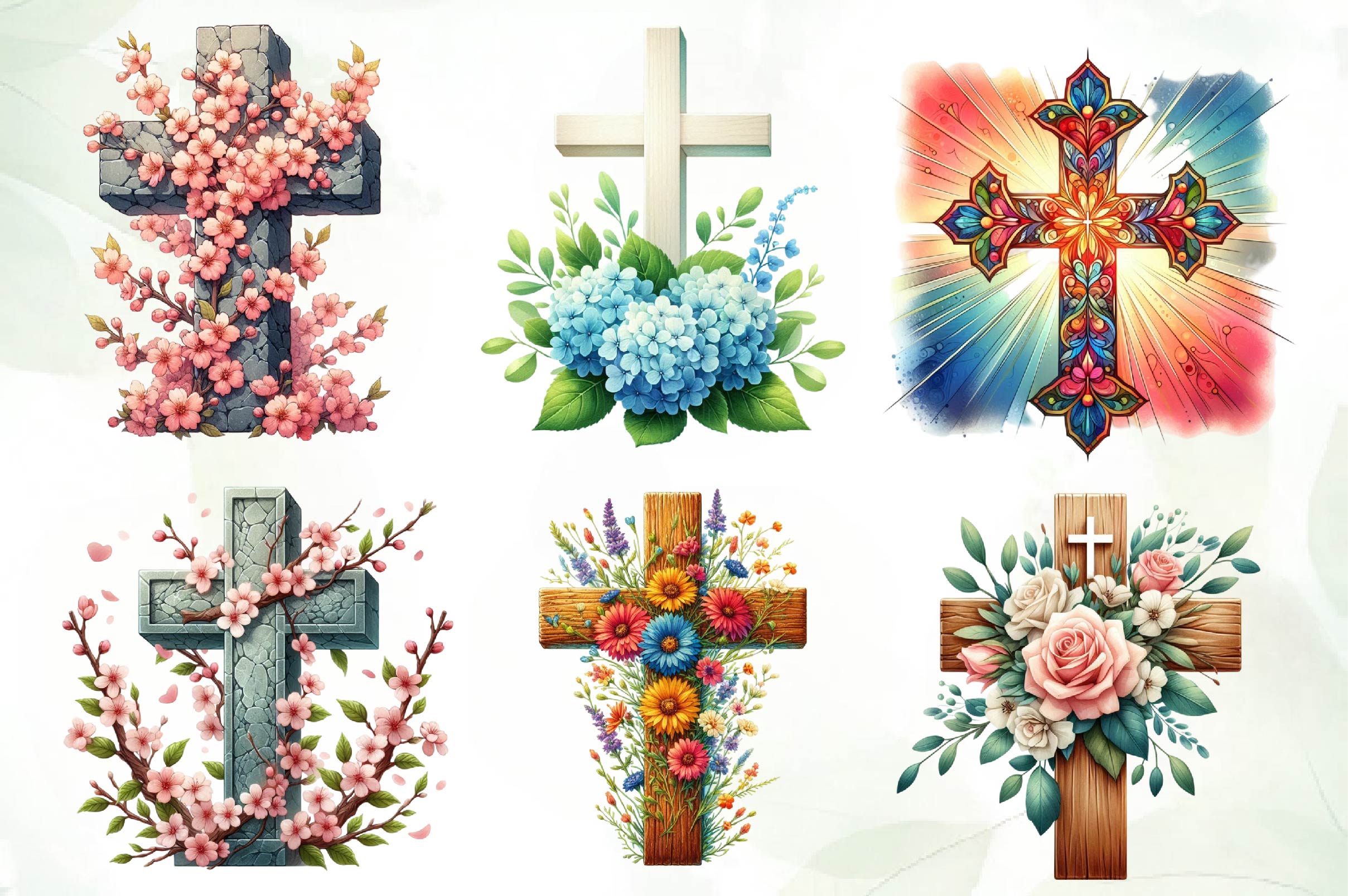 Cross Religious Floral Clipart Bundle
