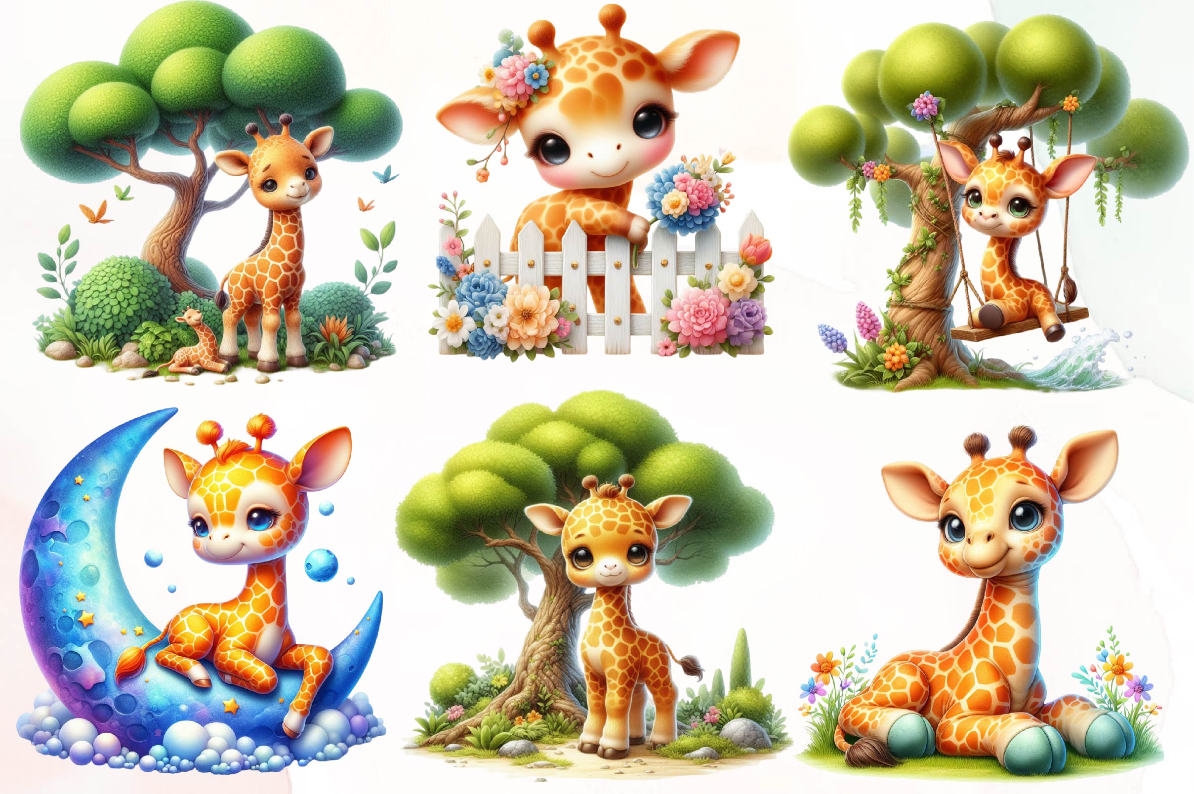 Giraffe Spring Flowers Clipart Bundle