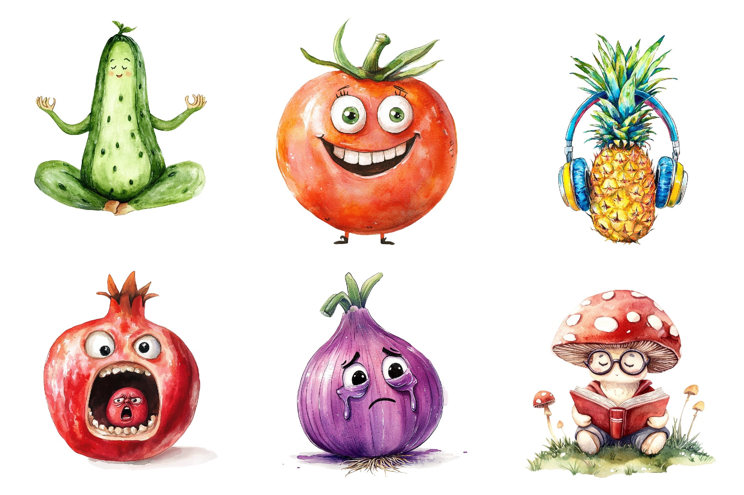 Funny Fruits & Vegetables Clipart Bundle