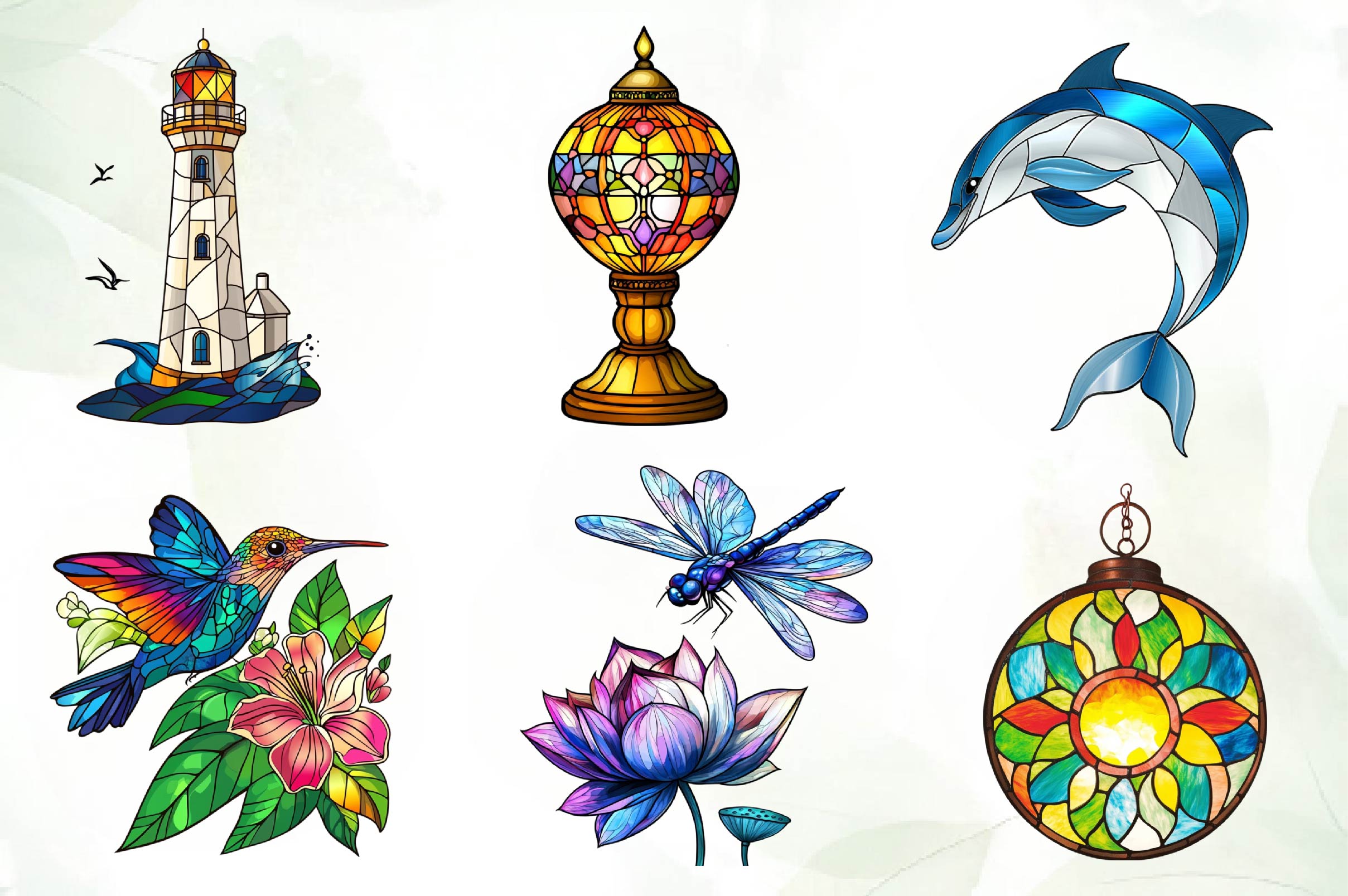 Round Stained Glass Summer Clipart Bundle 2
