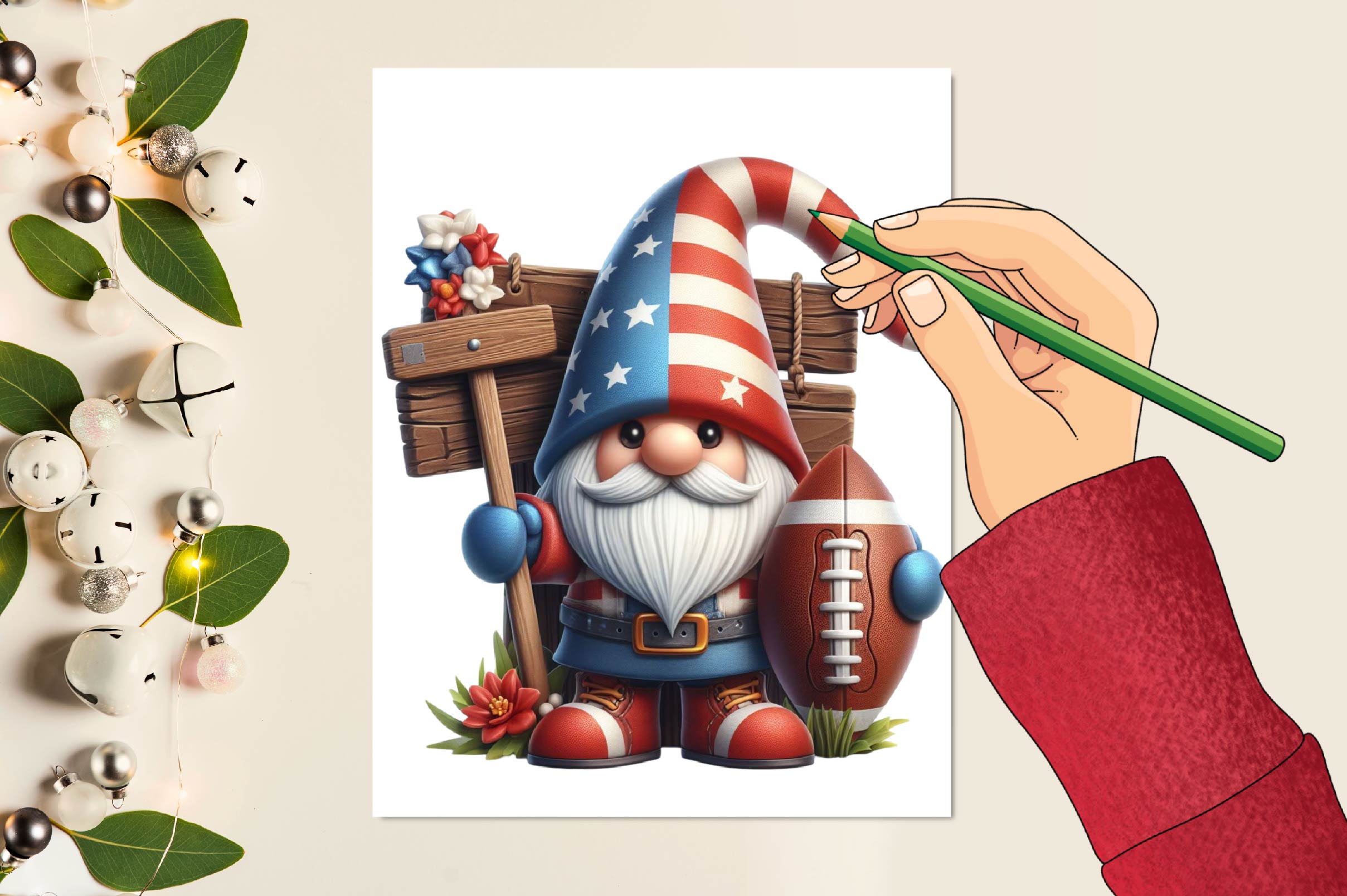 Adorable American Football Gnome Clipart Bundle
