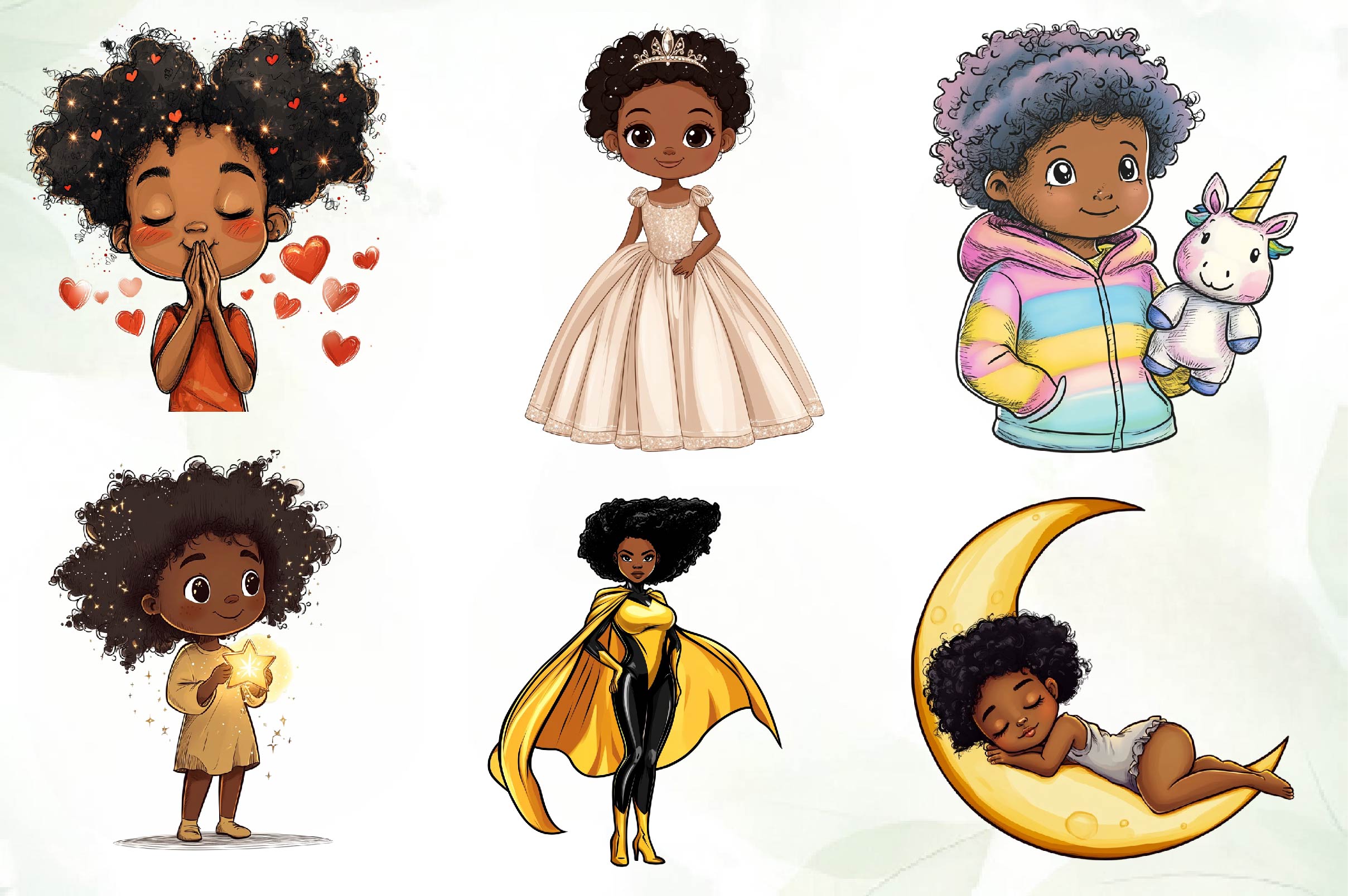 Afro Black Girl Kid Clipart Bundle
