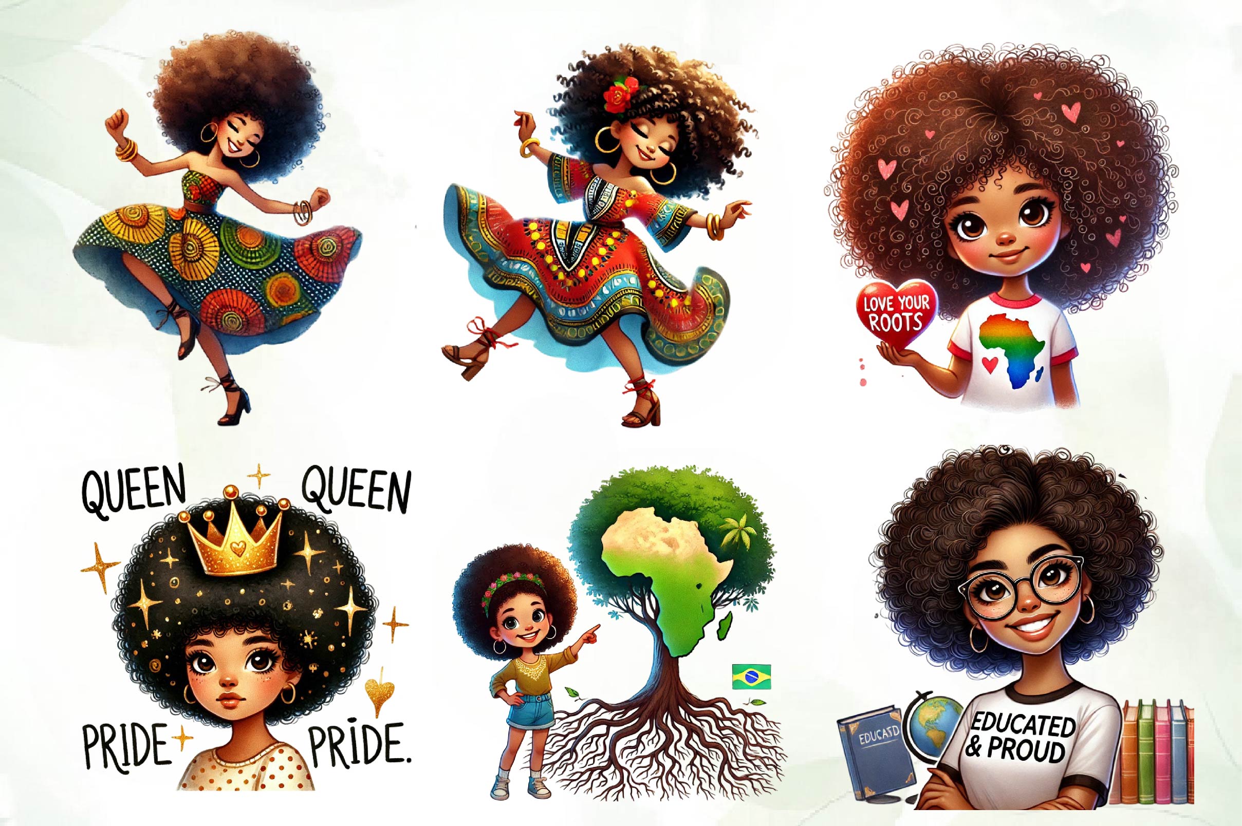 Black History Month Afro Girl Clipart Bundle