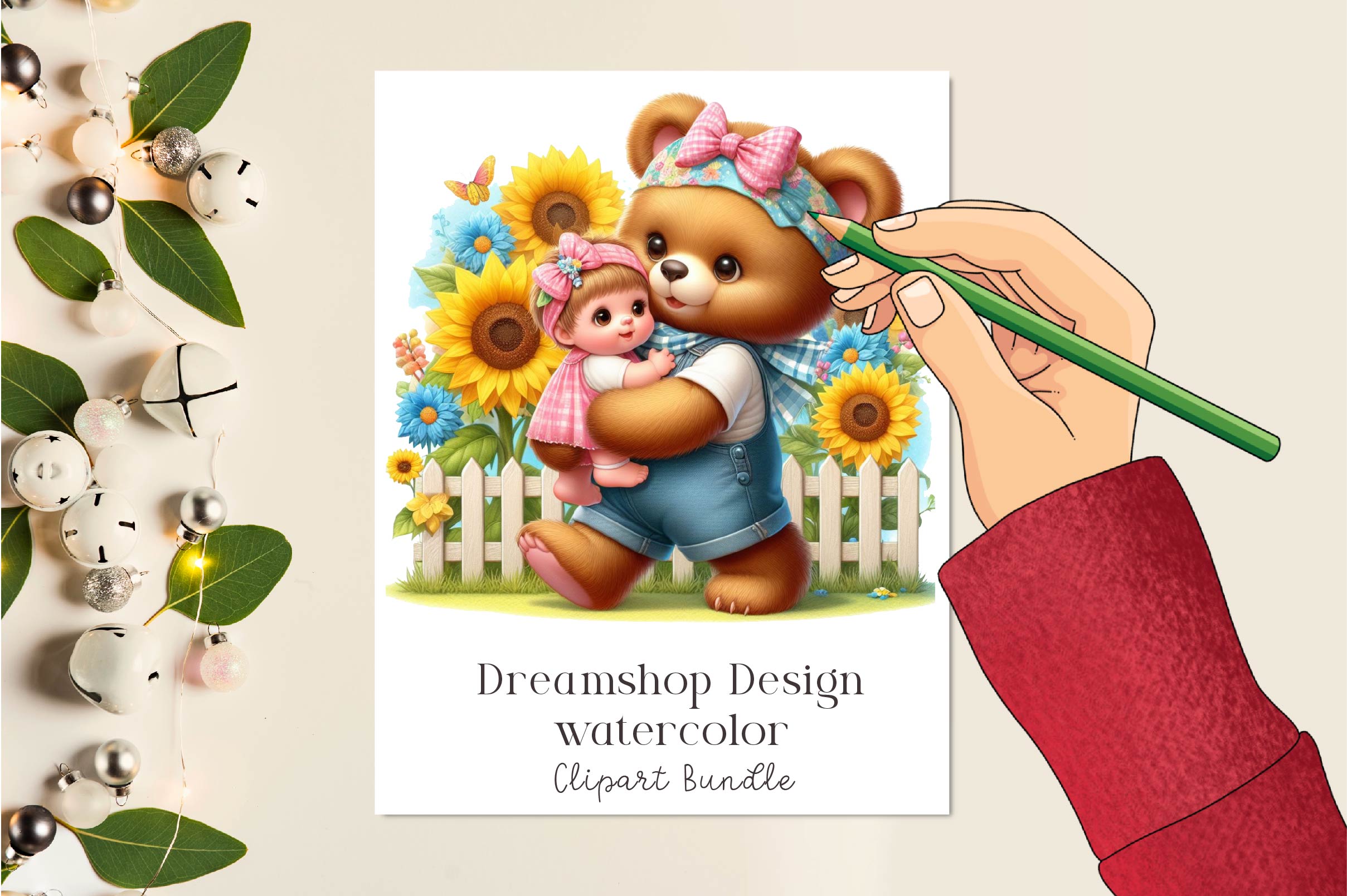 Sunflower Mama And Baby Bear Clipart Bundle
