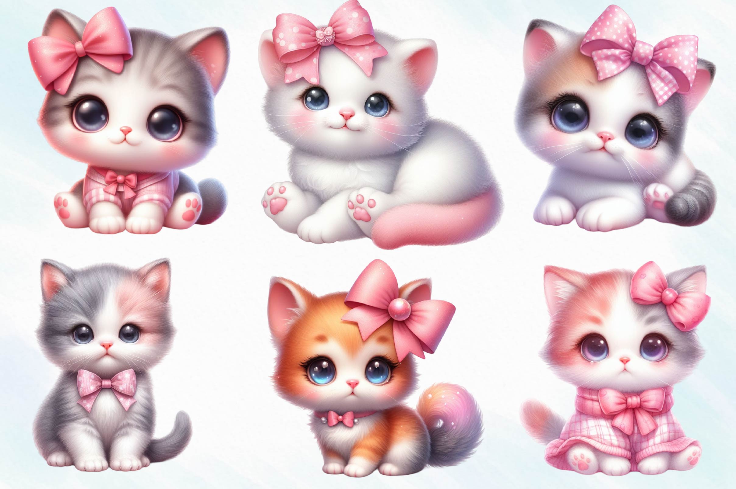 Pink Cute Cat Clipart Bundle