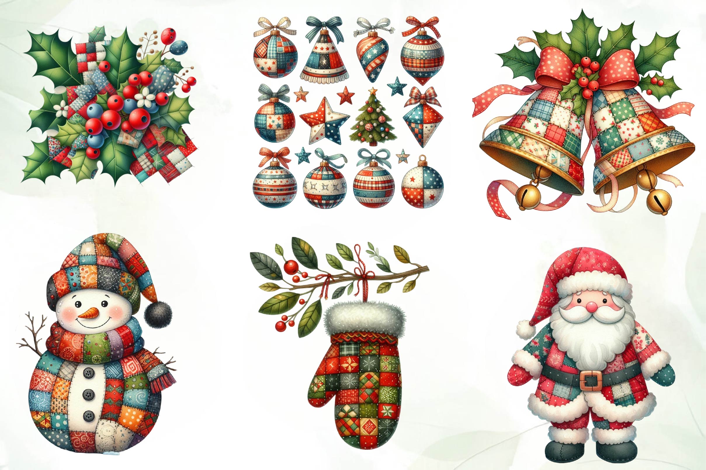 Patchwork Christmas Clipart Bundle
