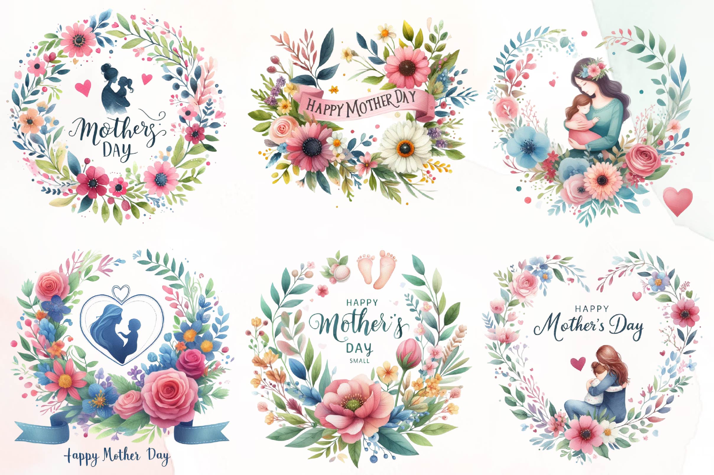 Happy Mother'S Day Floral Clipart Bundle