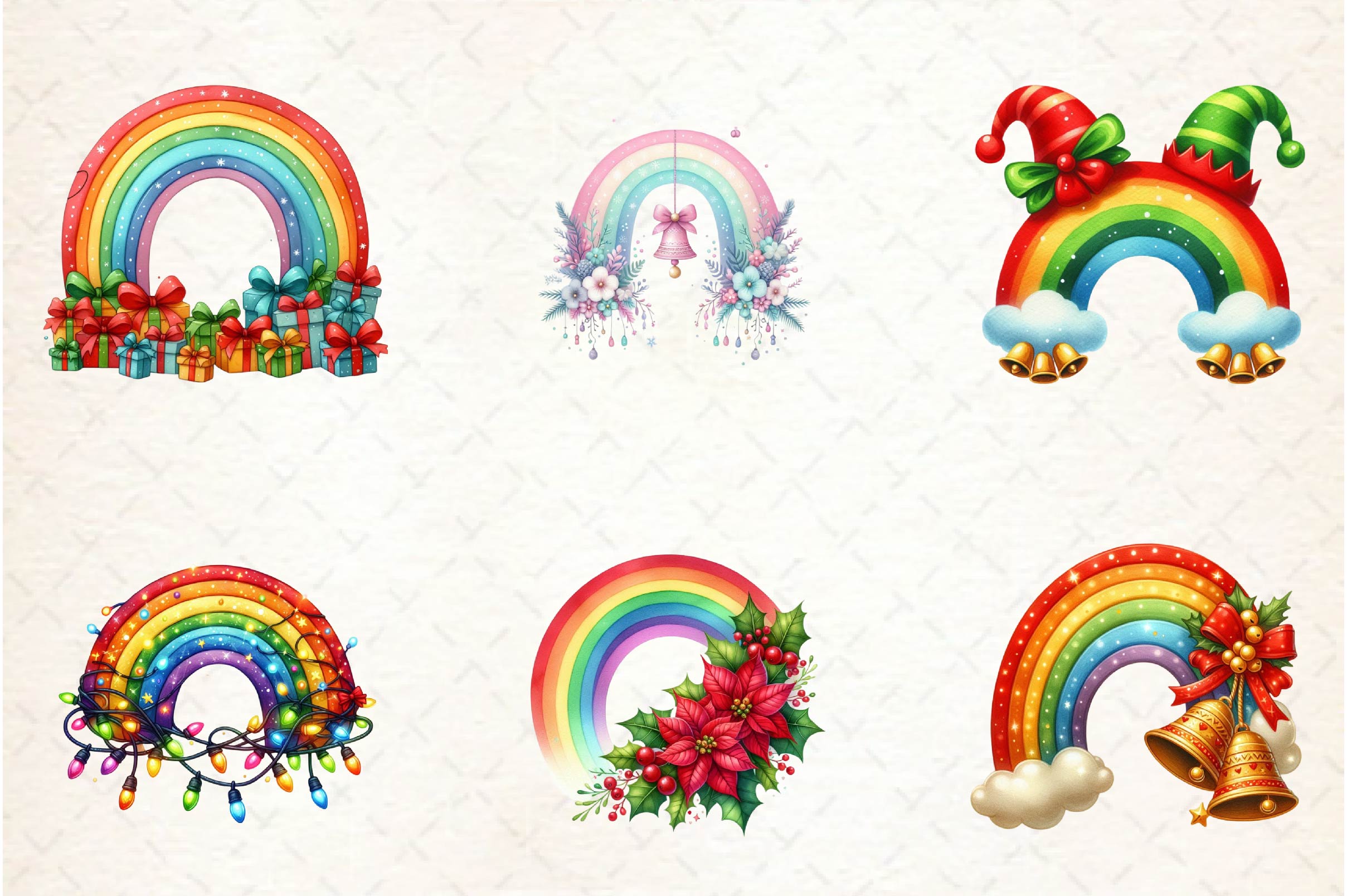 Christmas Rainbow Clipart Bundle