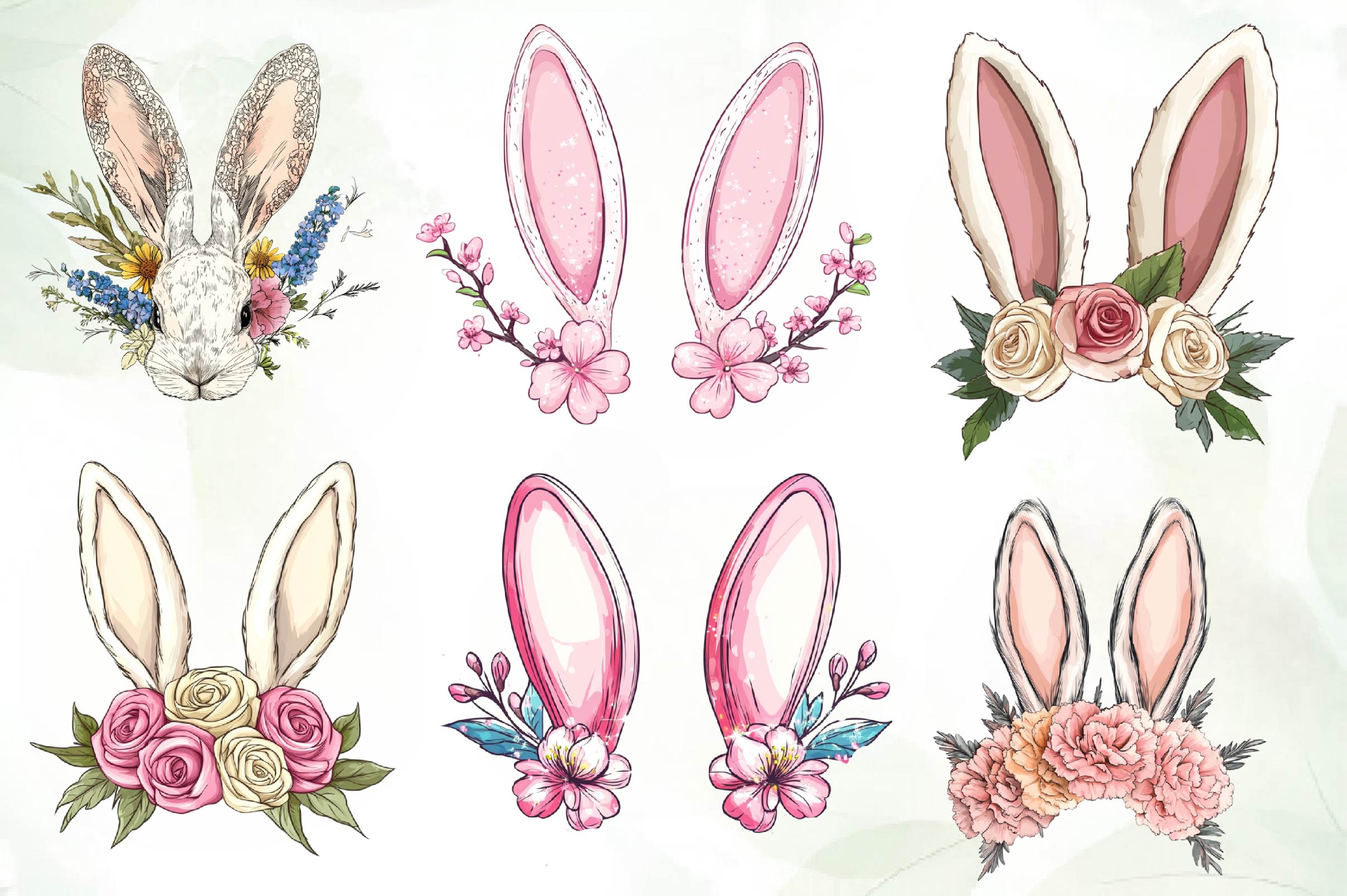Floral Bunny Ears Design Clipart Bundle