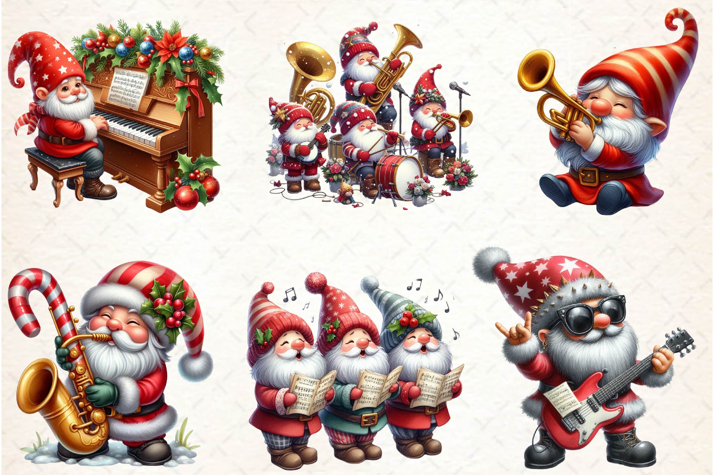 Christmas Gnome Musicians Clipart Bundle