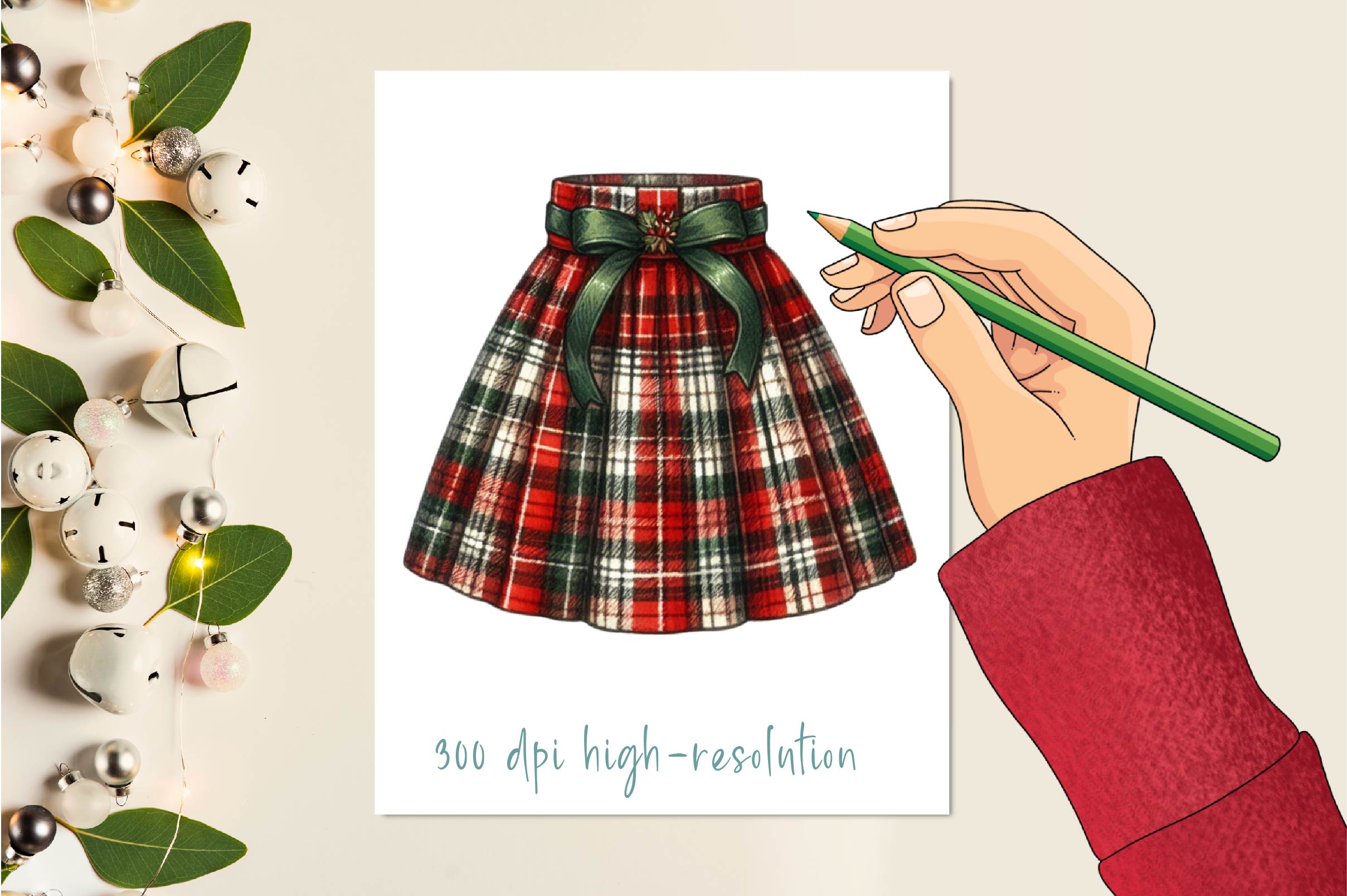 Christmas Plaid Skirt Clipart Bundle