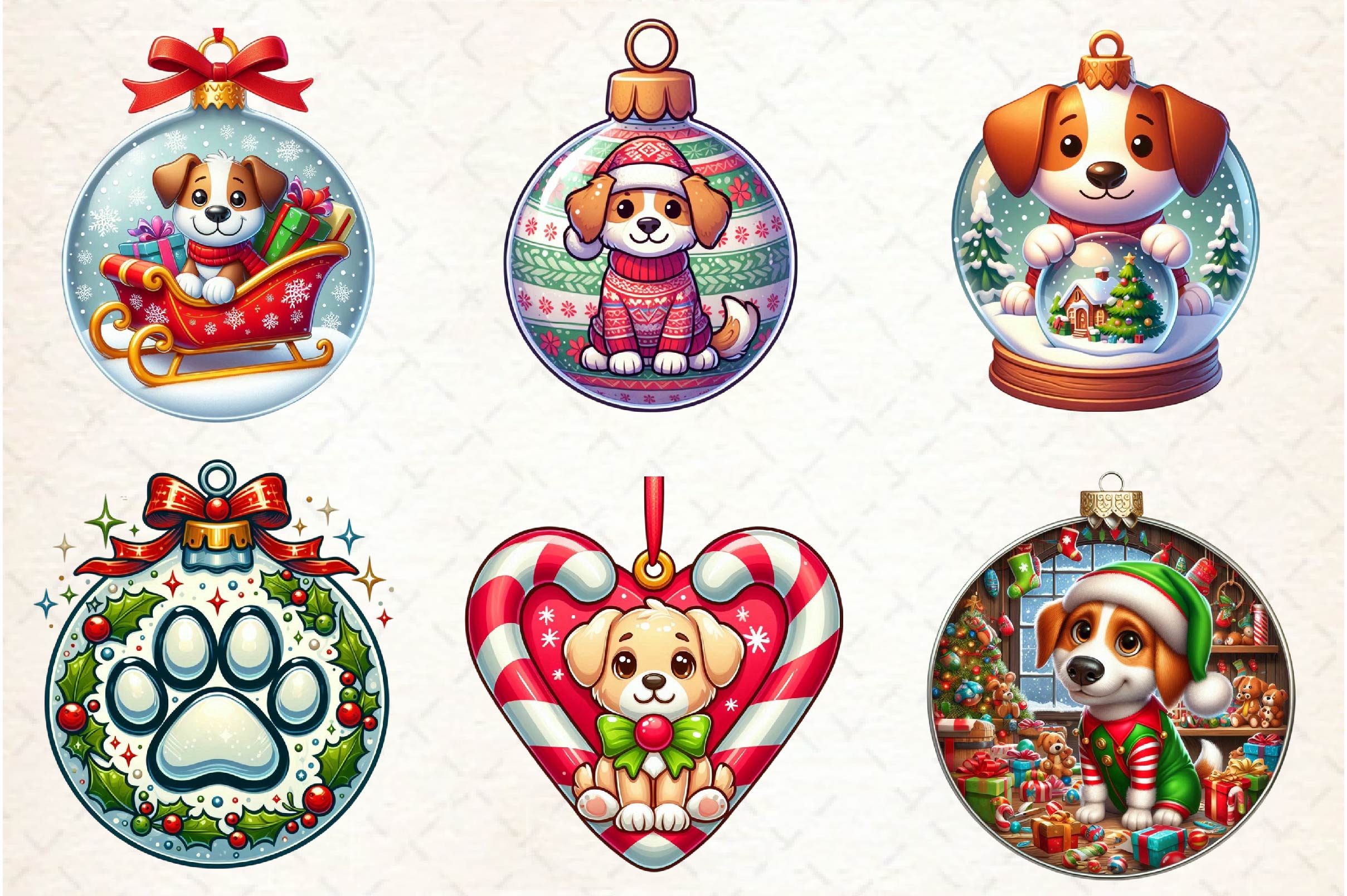 Christmas Dog Ornaments Clipart Bundle
