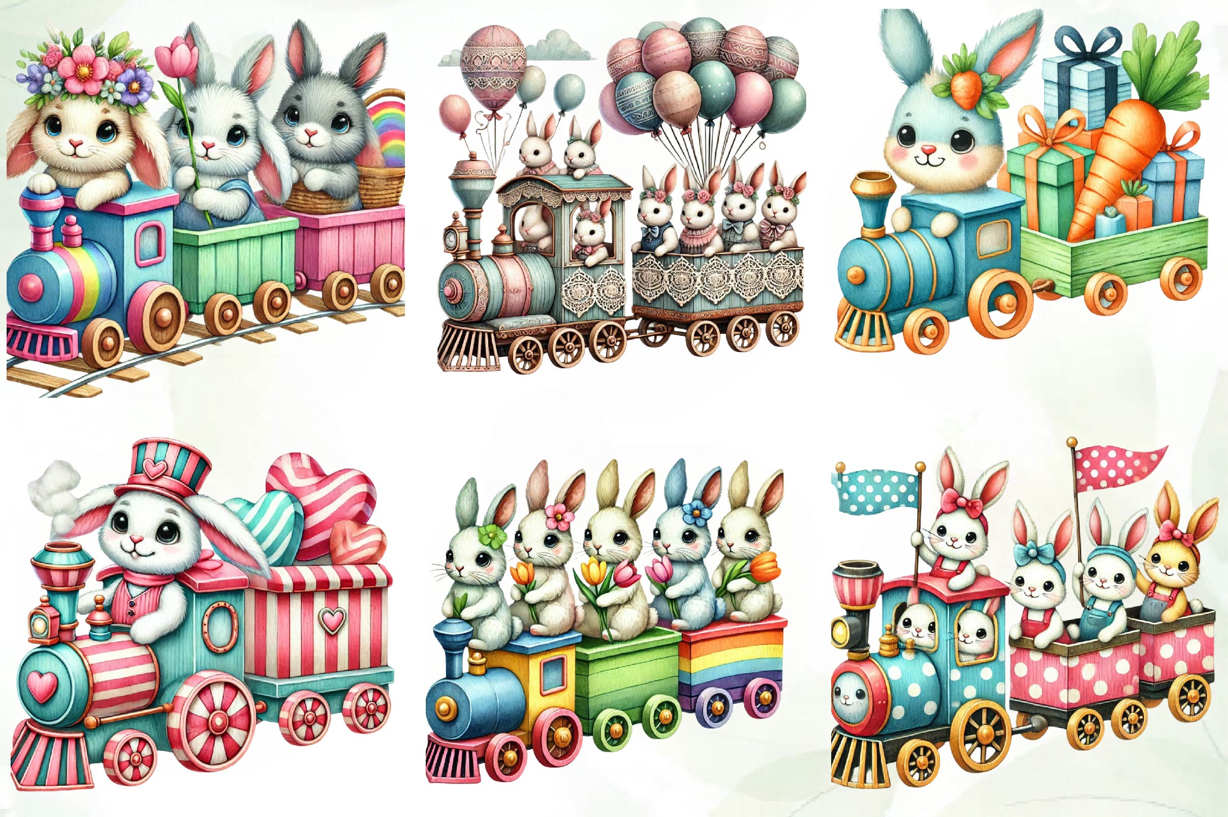 Bunny Train Clipart Bundle
