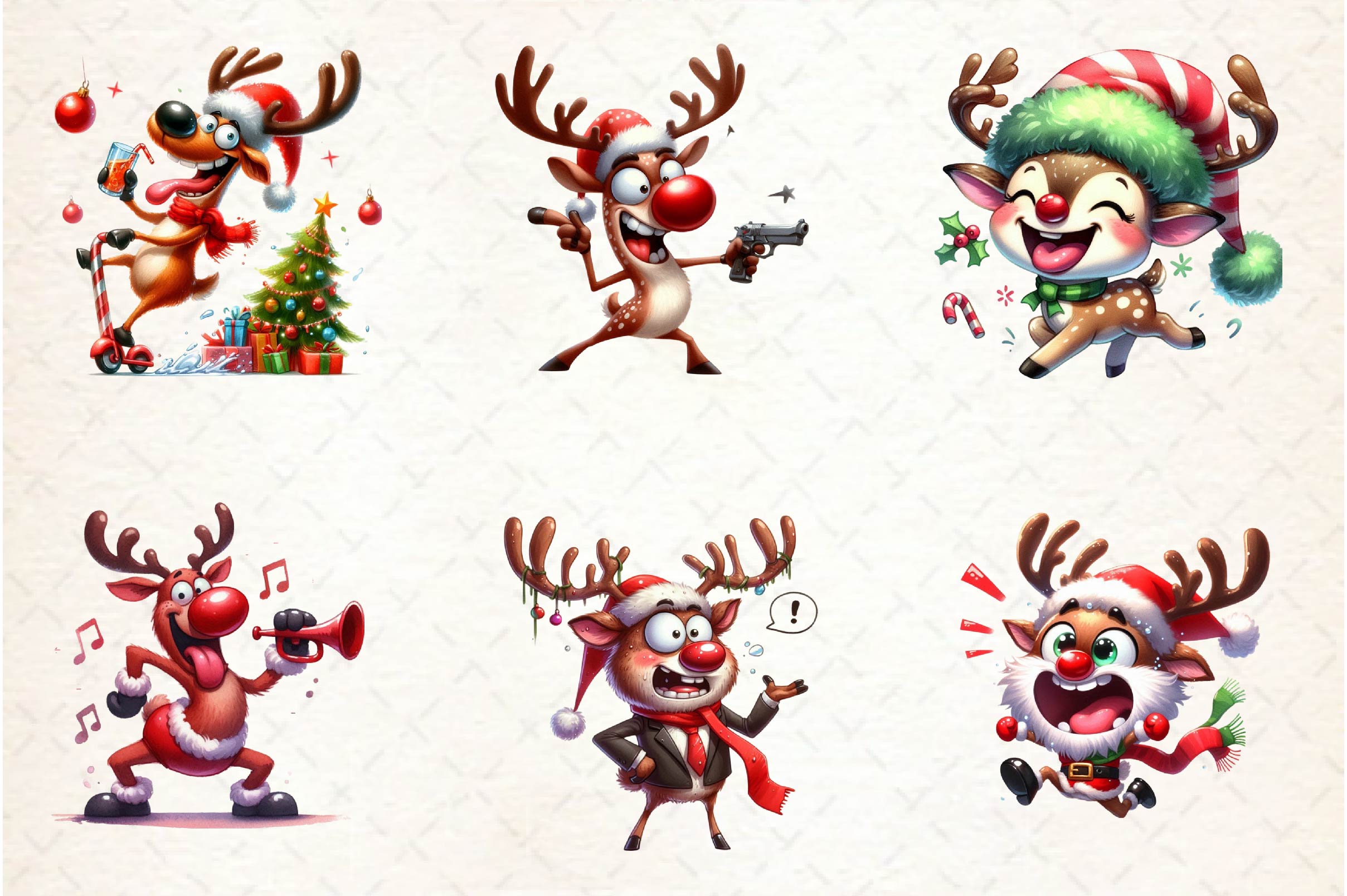 Funny Christmas Deer Clipart Bundle