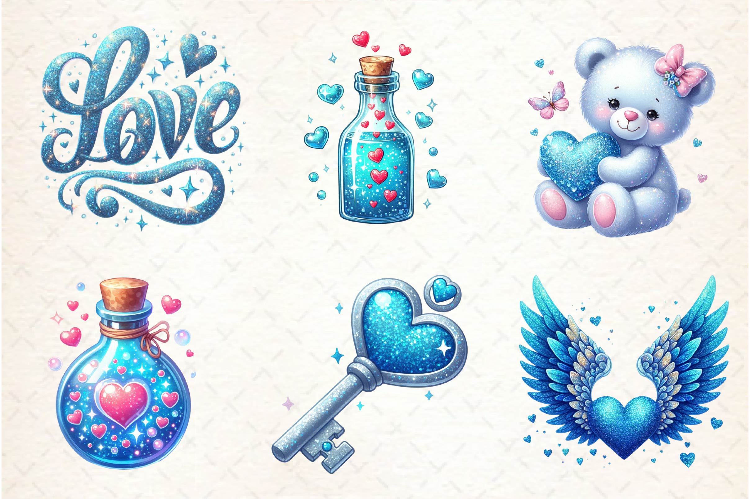 Blue Valentines Day Clipart Bundle