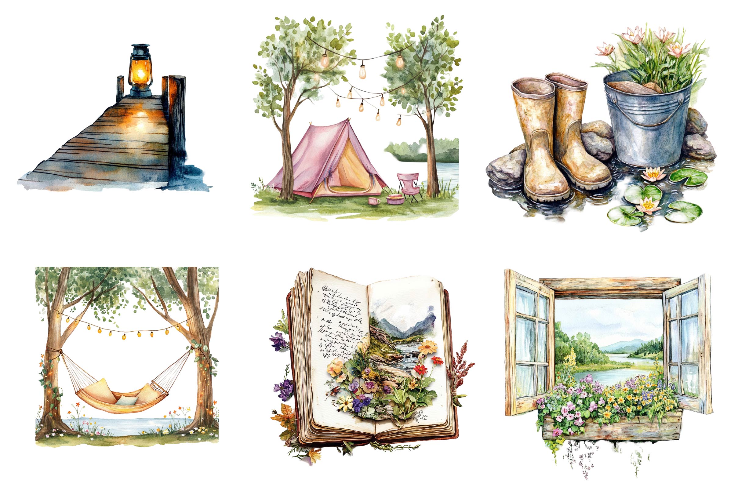 Spring Riverside Camping Clipart Bundle