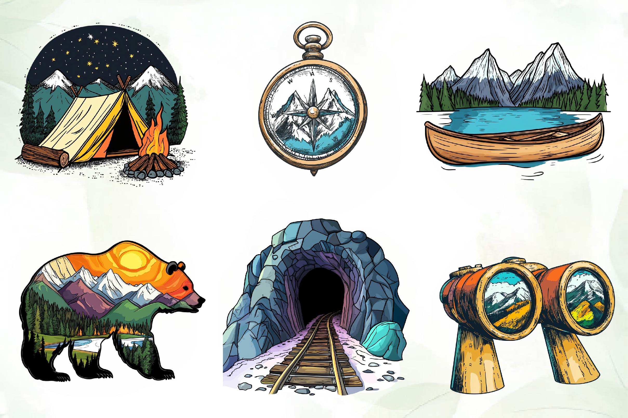 Vintage Mountain Adventure Clipart Bundle