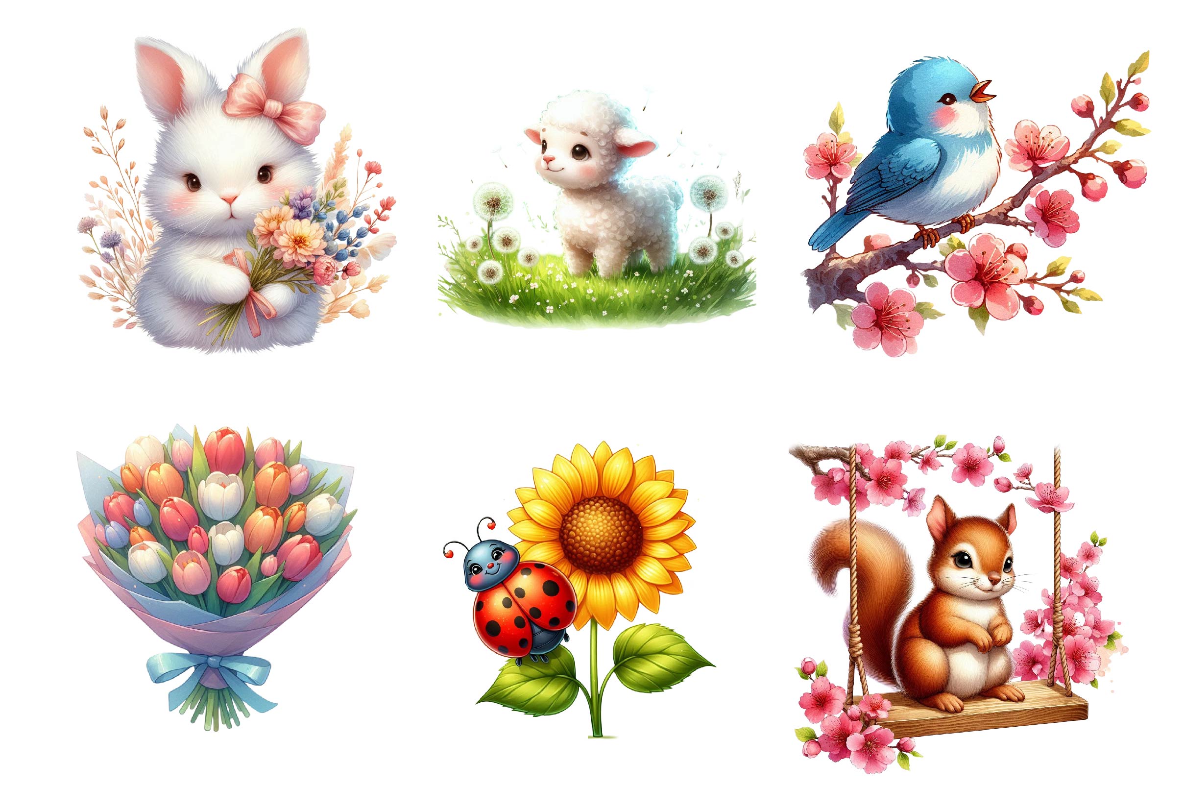 Happy Spring Water Color Clipart Bundle