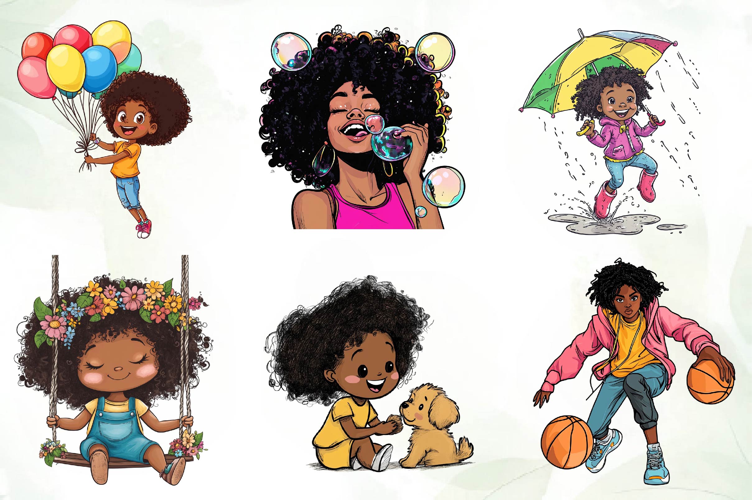 Afro Black Girl Kid Clipart Bundle