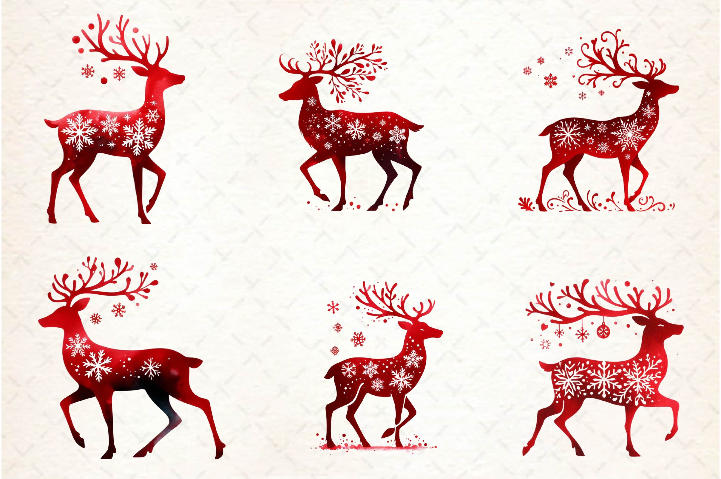 Christmas Reindeer Silhouette Clipart Bundle