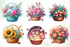 Spring Flowers Basket Clipart Bundle - CraftNest - Digital Crafting and Art