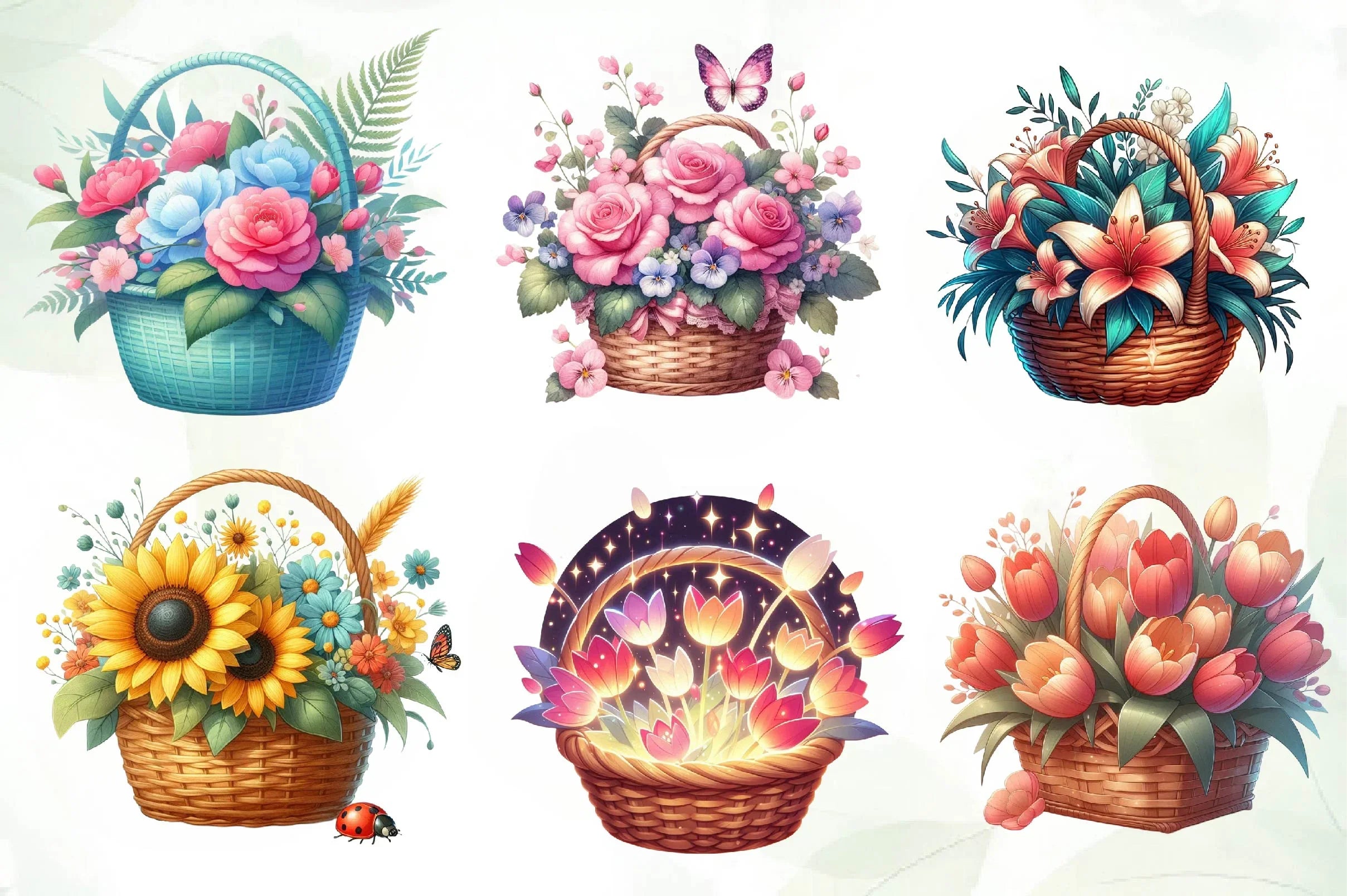 Spring Flowers Basket Clipart Bundle - CraftNest - Digital Crafting and Art