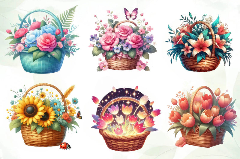Spring Flowers Basket Clipart Bundle - CraftNest - Digital Crafting and Art
