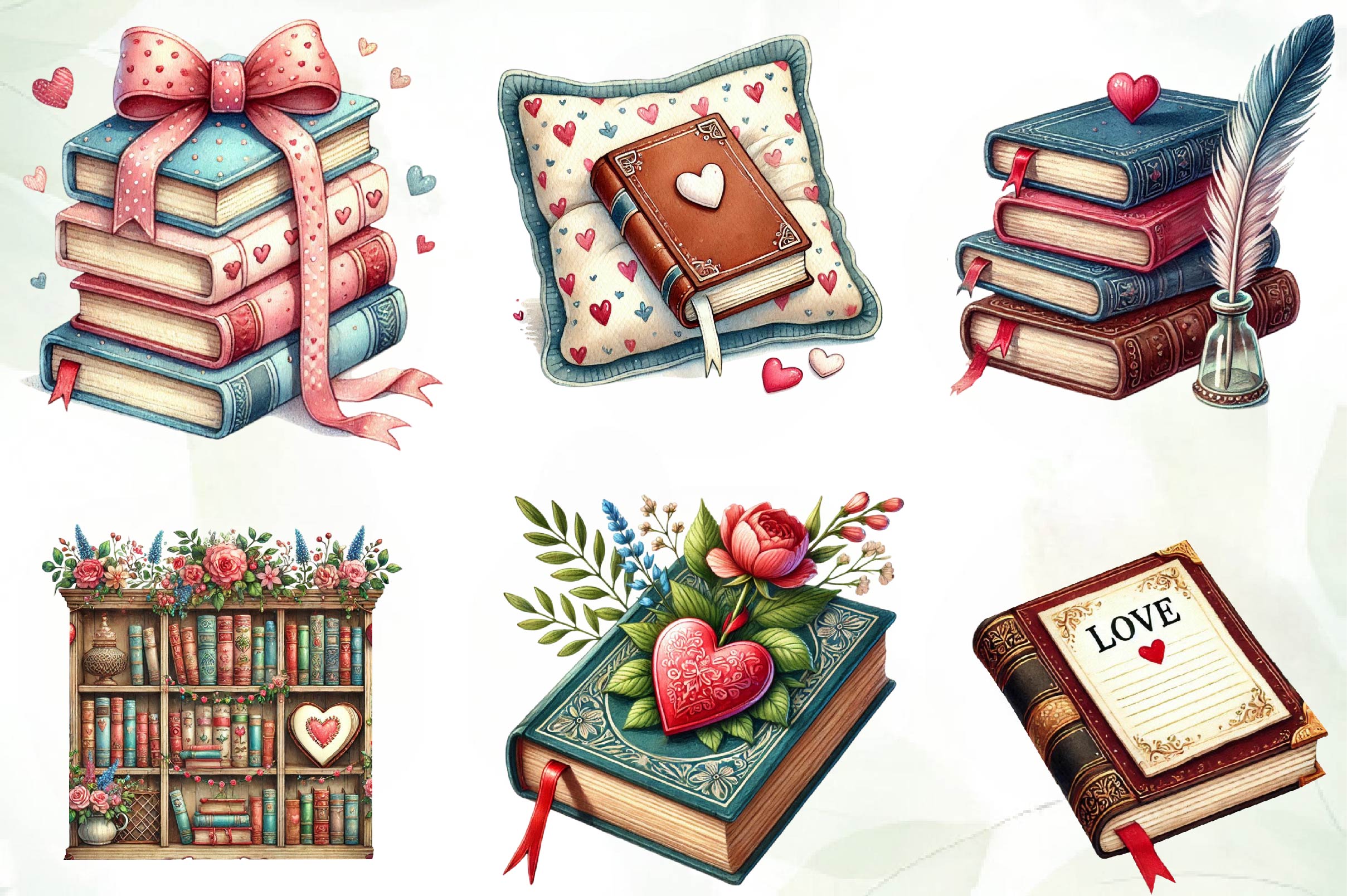 Valentine Bookish Clipart Bundle