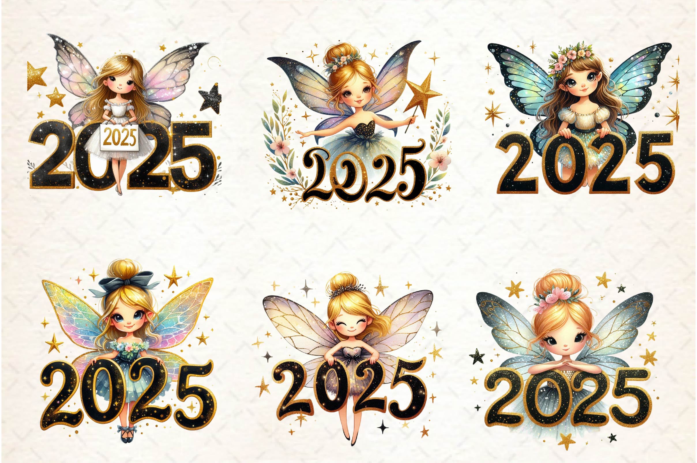 New Year Fairy Girls Clipart Bundle
